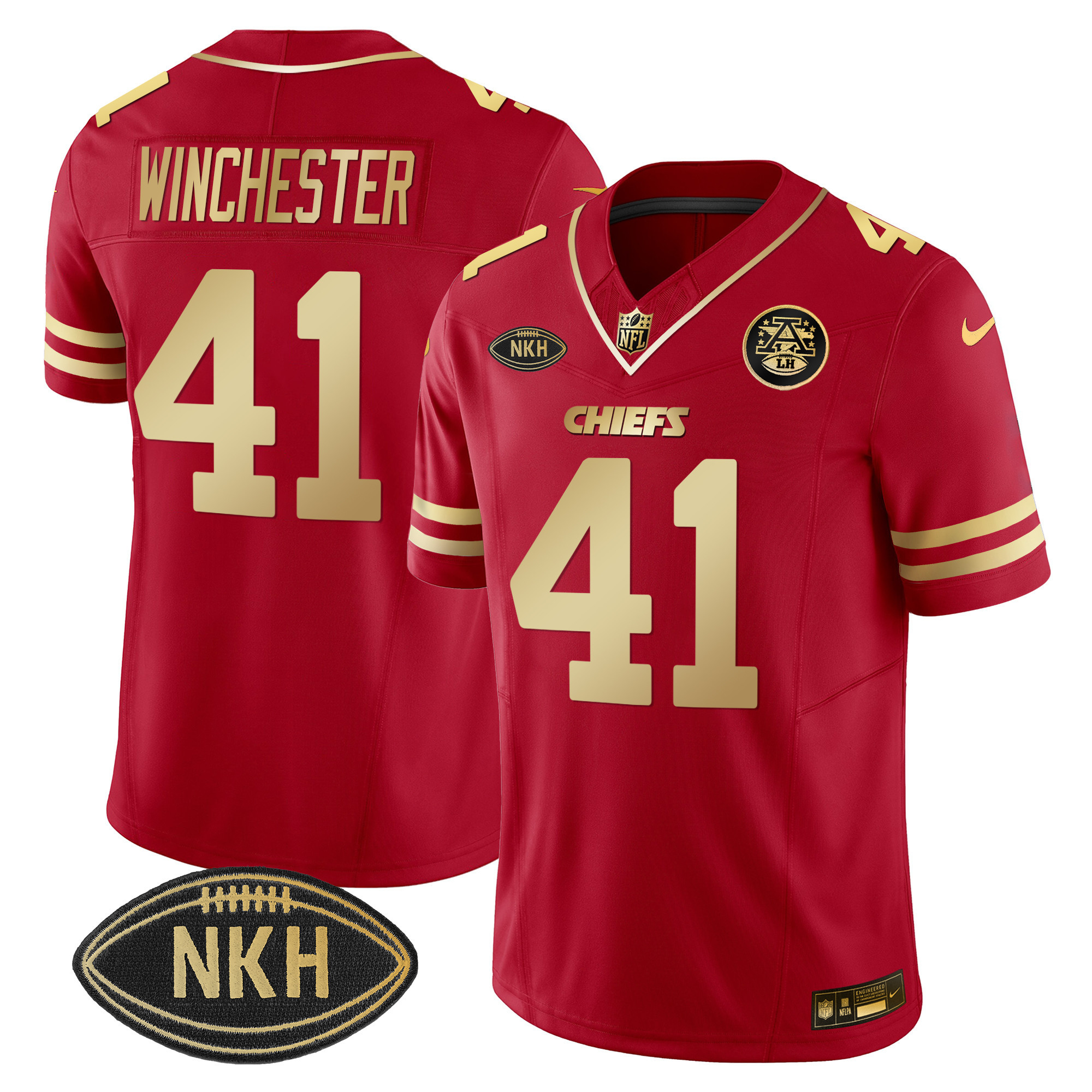 Kansas City Chiefs James Winchester NKH Patch 2023 Vapor Red Gold Jersey - All Stitched 