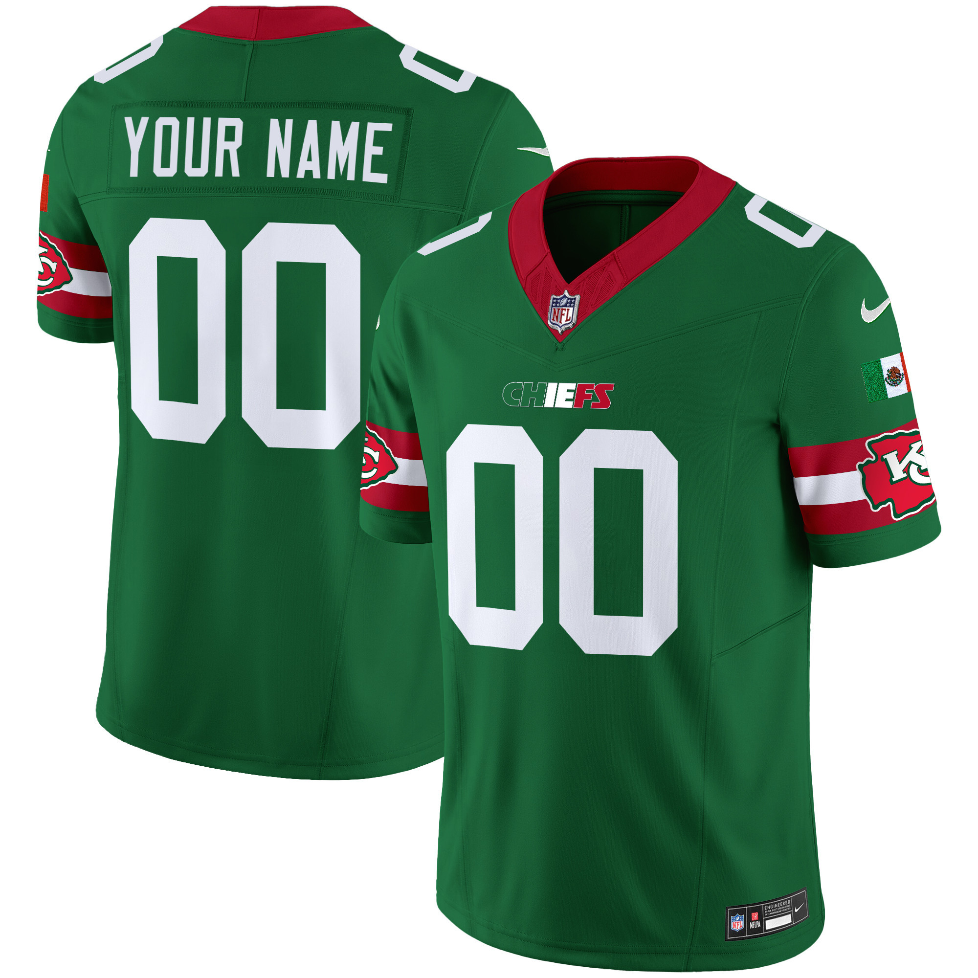 Kansas City Chiefs Mexico Vapor Limited Custom Green Jersey - All Stitched 