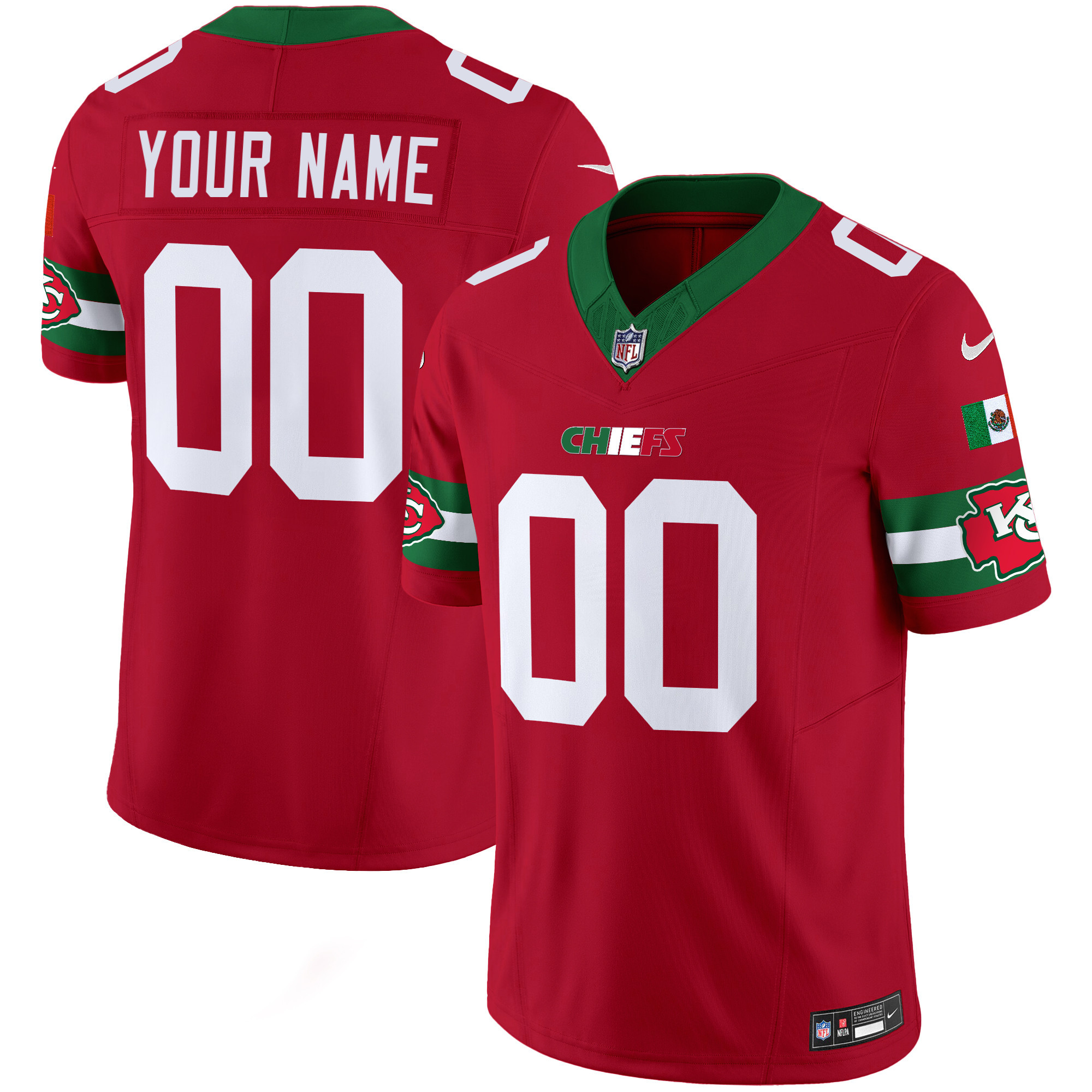 Kansas City Chiefs Mexico Vapor Limited Custom Red Jersey - All Stitched 