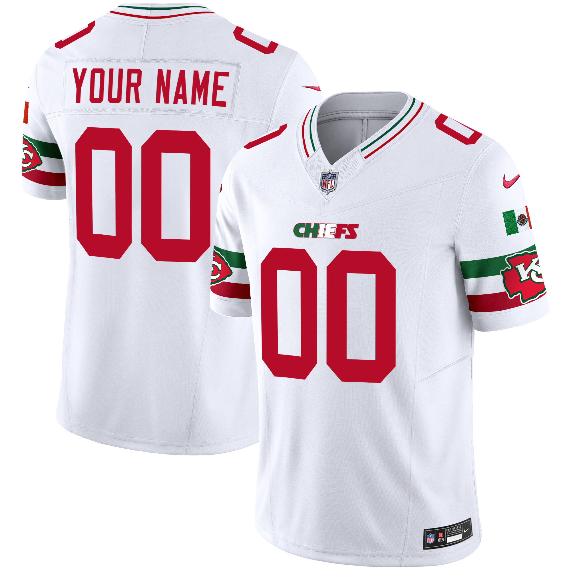 Kansas City Chiefs Mexico Vapor Limited Custom White Jersey - All Stitched 