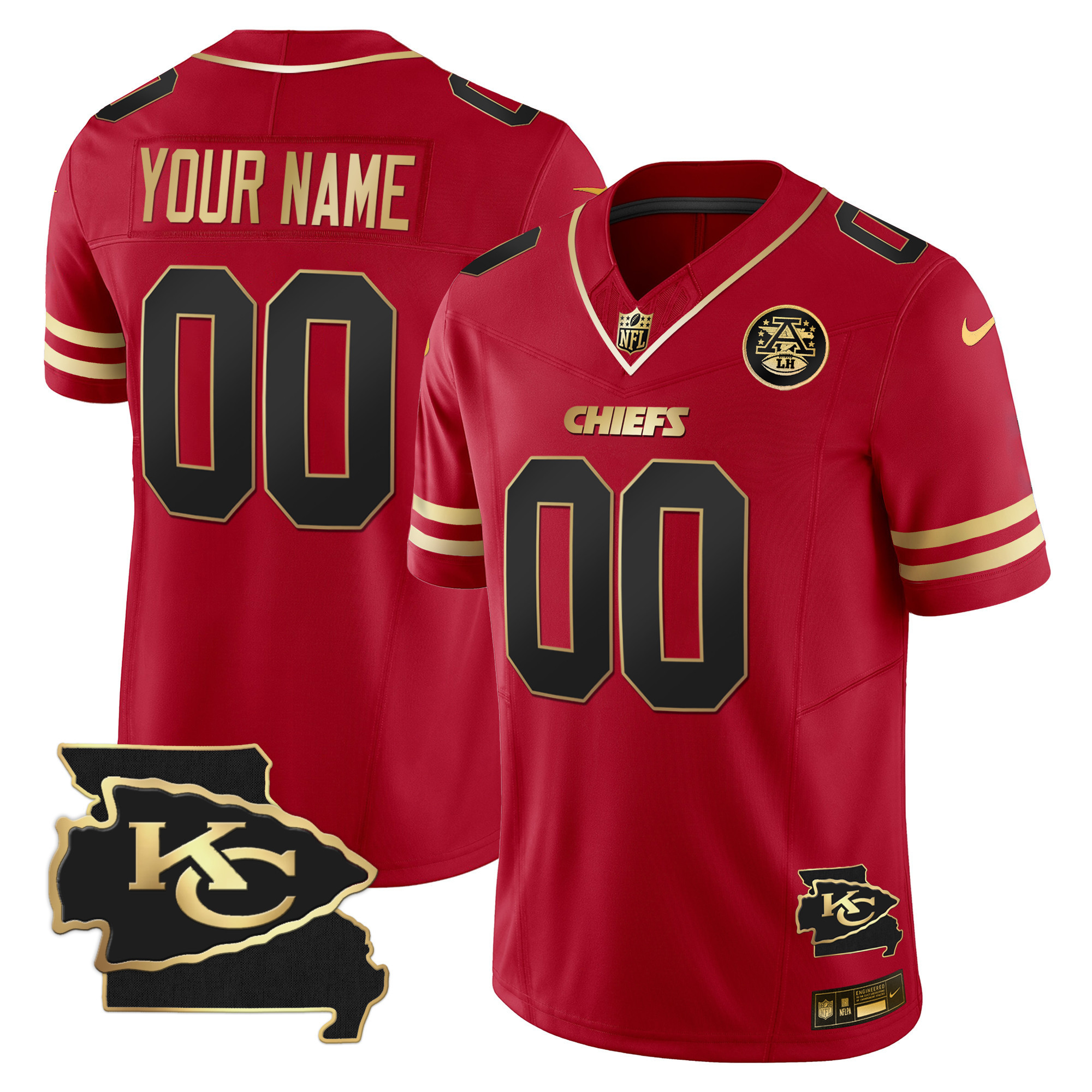 Kansas City Chiefs Missouri Patch Vapor Limited Custom Black Red Jersey - All Stitched 