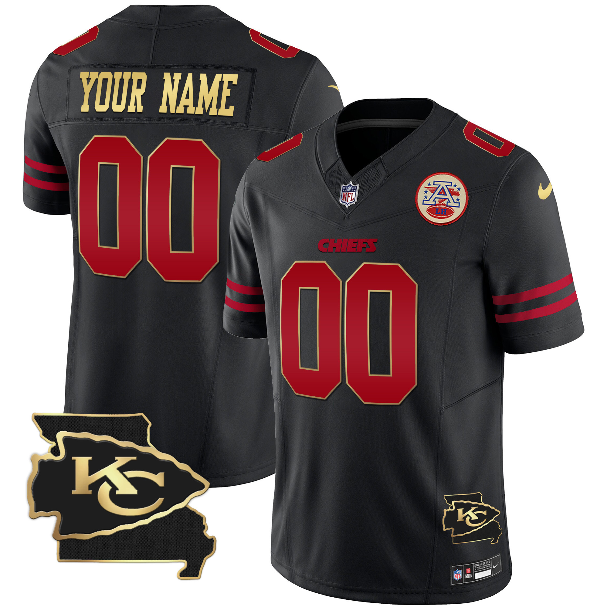 Kansas City Chiefs Missouri Patch Vapor Limited Custom Gold Trim Jersey - All Stitched 