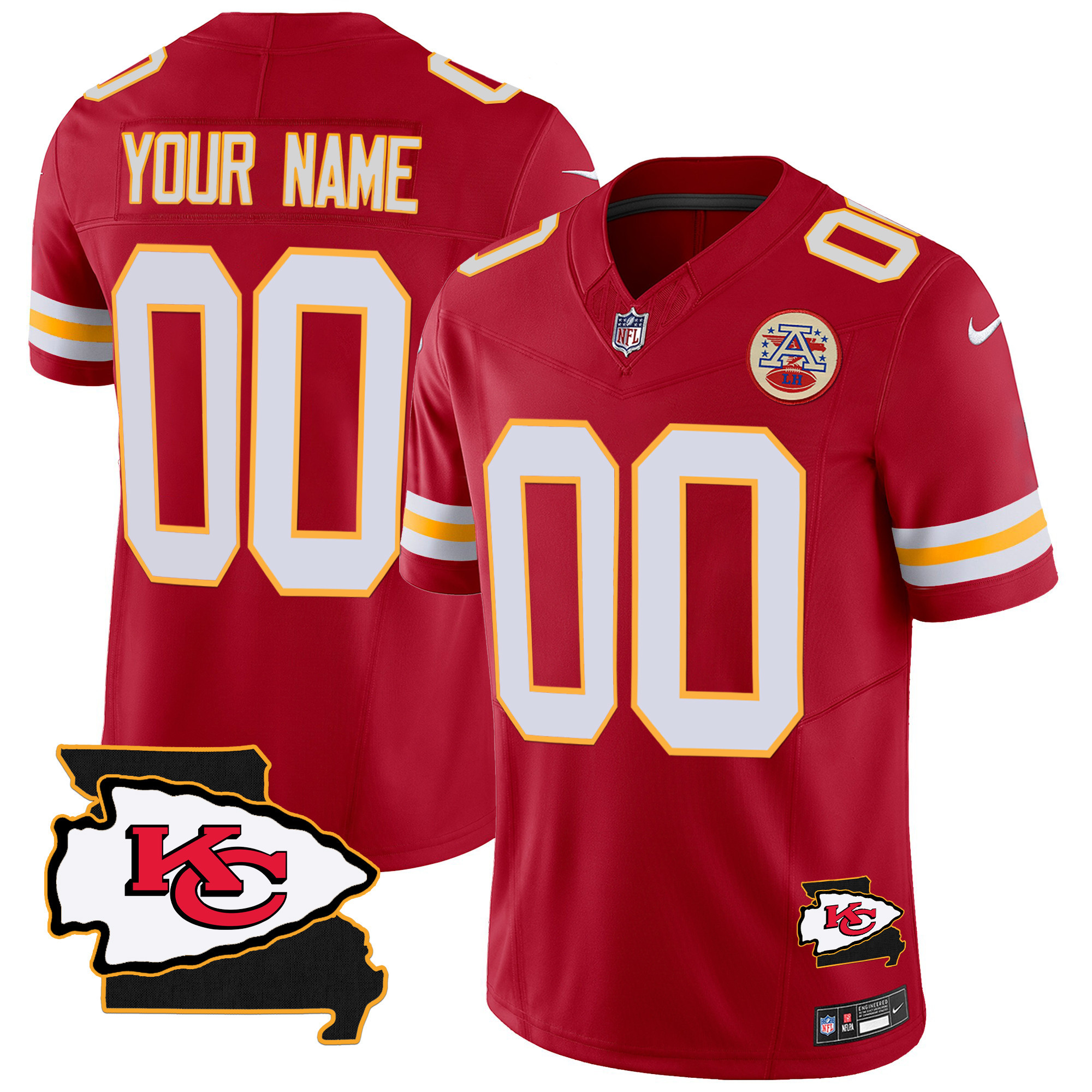Kansas City Chiefs Missouri Patch Vapor Limited Custom Red Jersey - All Stitched 