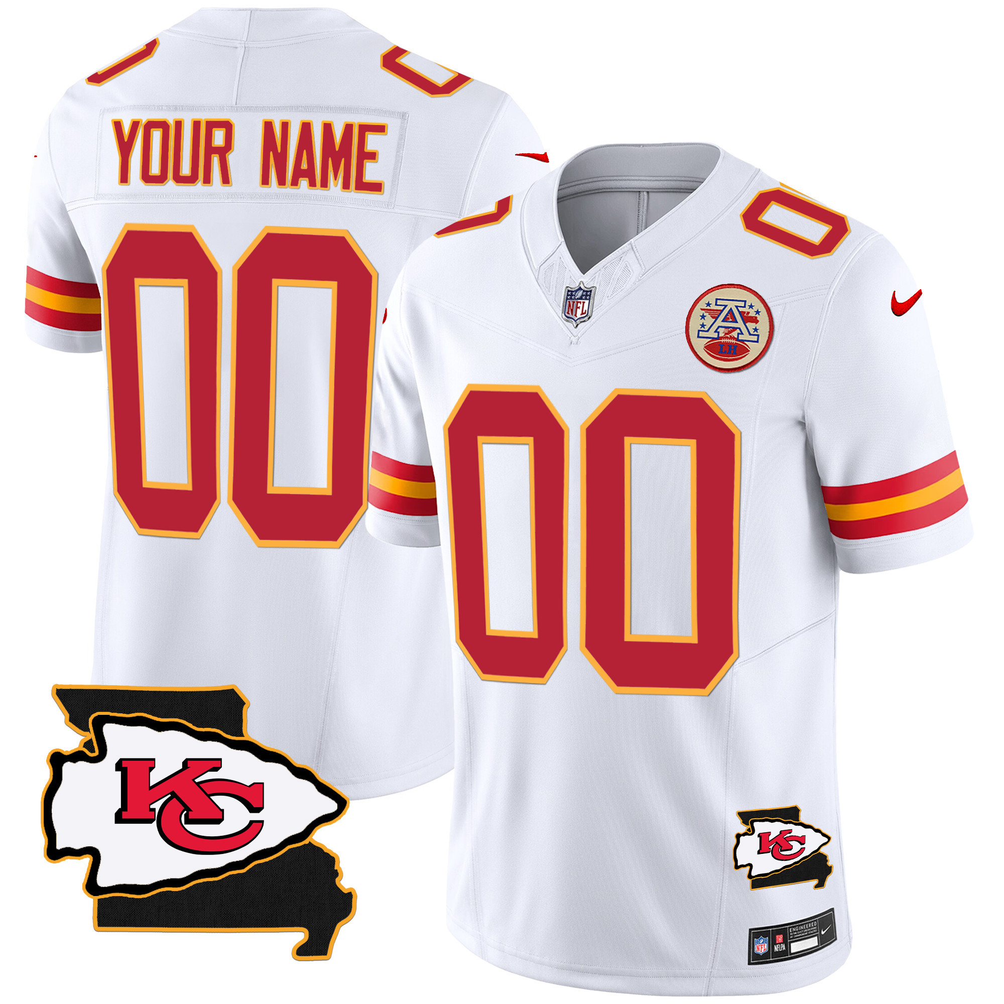 Kansas City Chiefs Missouri Patch Vapor Limited Custom White Jersey - All Stitched 