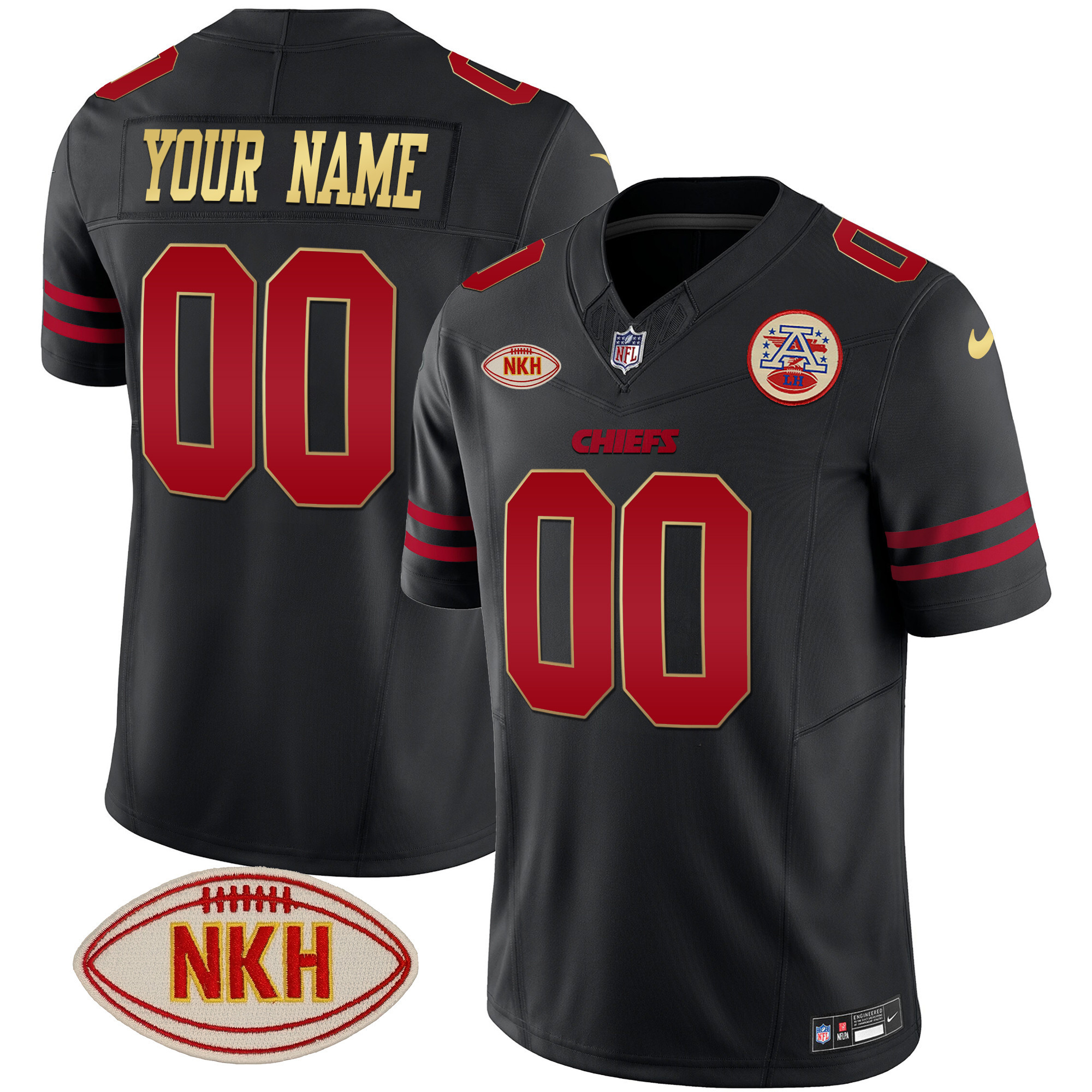 Kansas City Chiefs NKH Patch 2023 Vapor Limited Custom Gold Trim Jersey - All Stitched 