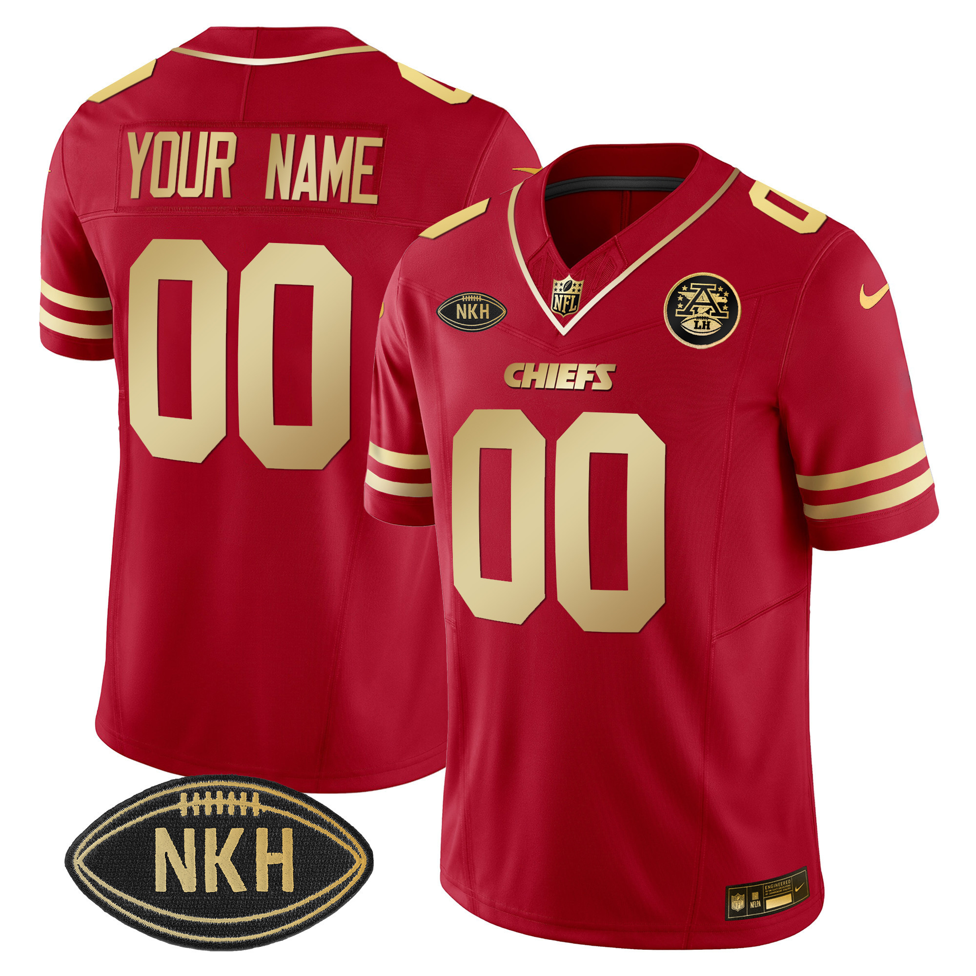 Kansas City Chiefs NKH Patch 2023 Vapor Limited Custom Red Gold Jersey - All Stitched 