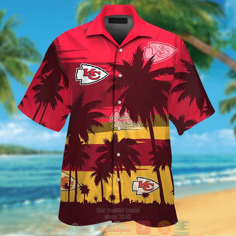 Kansas City Chiefs palm tree dark red Hawaiian Shirt