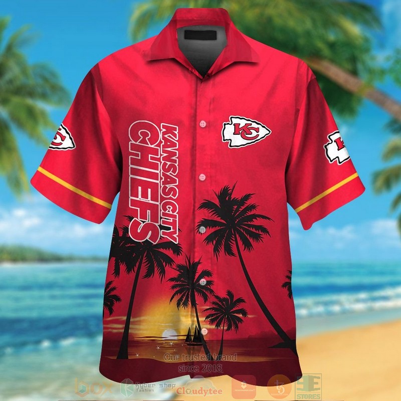 Kansas City Chiefs palm trees dark red Hawaiian Shirt
