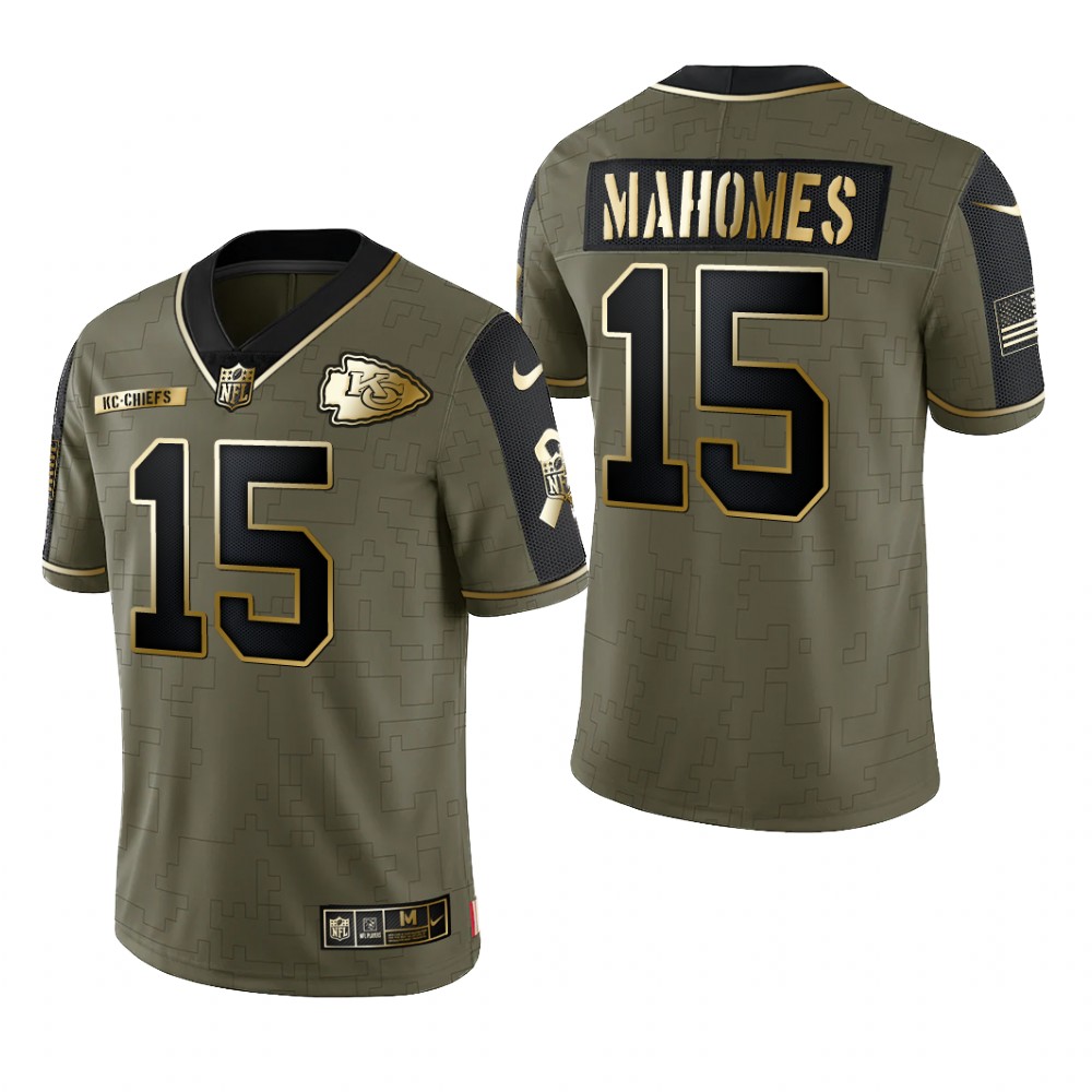 Kansas City Chiefs Patrick Mahomes Olive Gold Limited Jersey 2021 Salute To Service - Men's