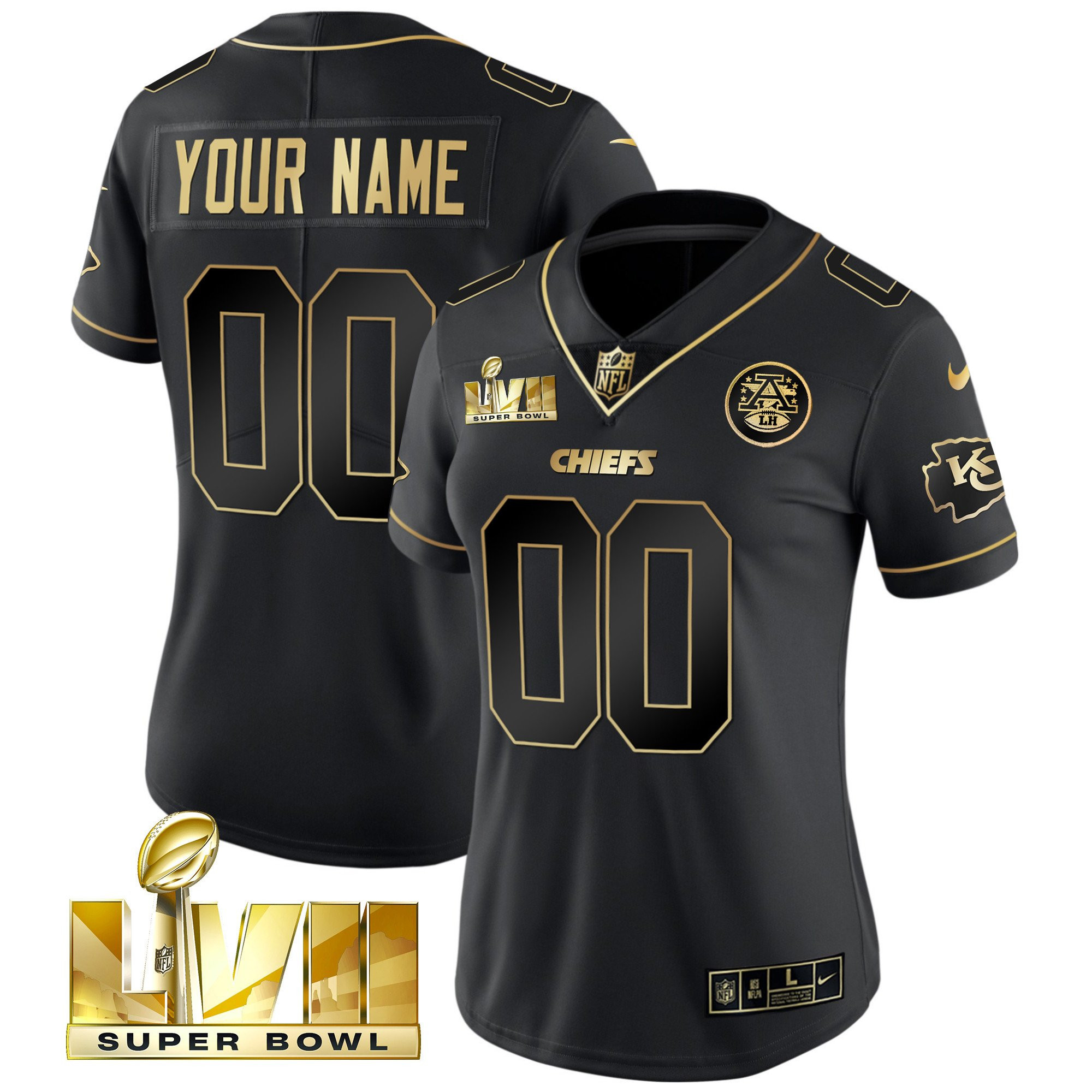 Kansas City Chiefs Super Bowl Custom Name & Number Black Gold Jersey - All Stitched 