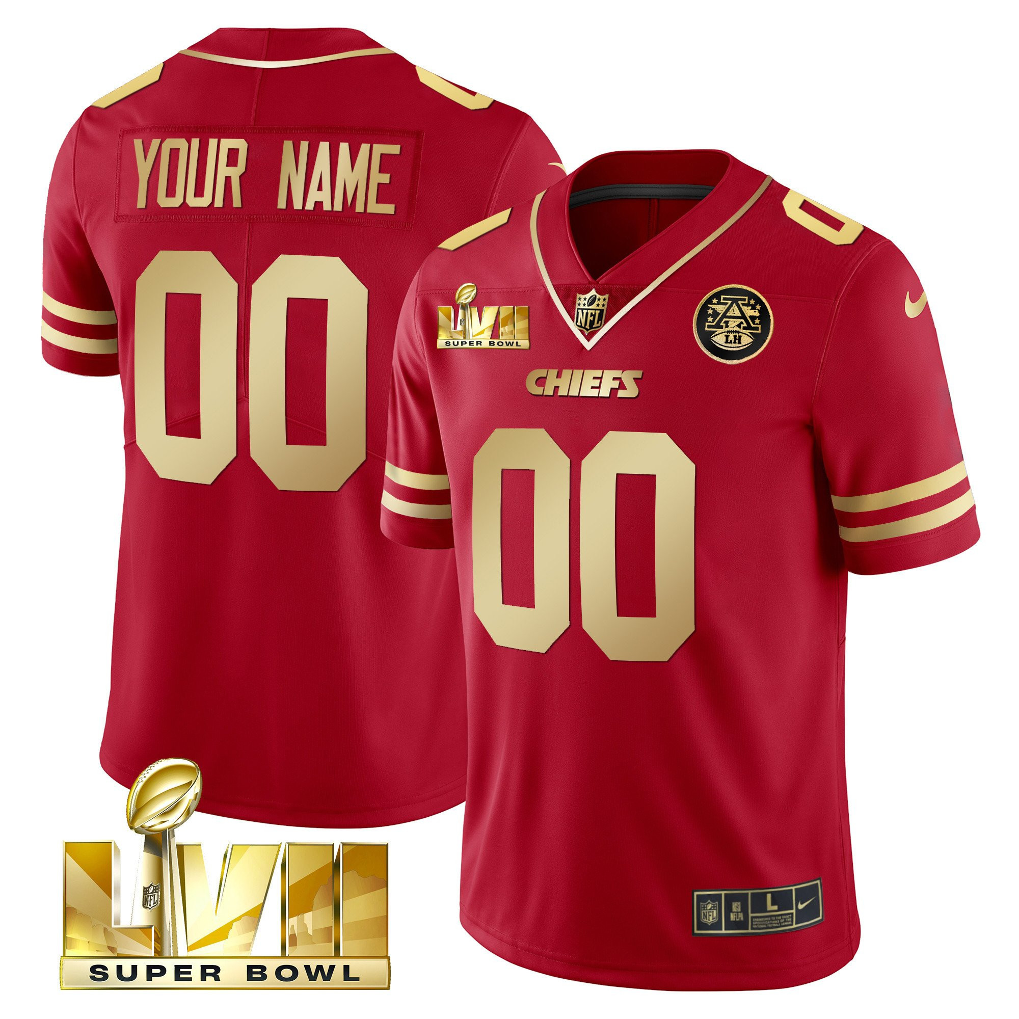 Kansas City Chiefs Super Bowl Custom Name & Number Red Gold Jersey - All Stitched 