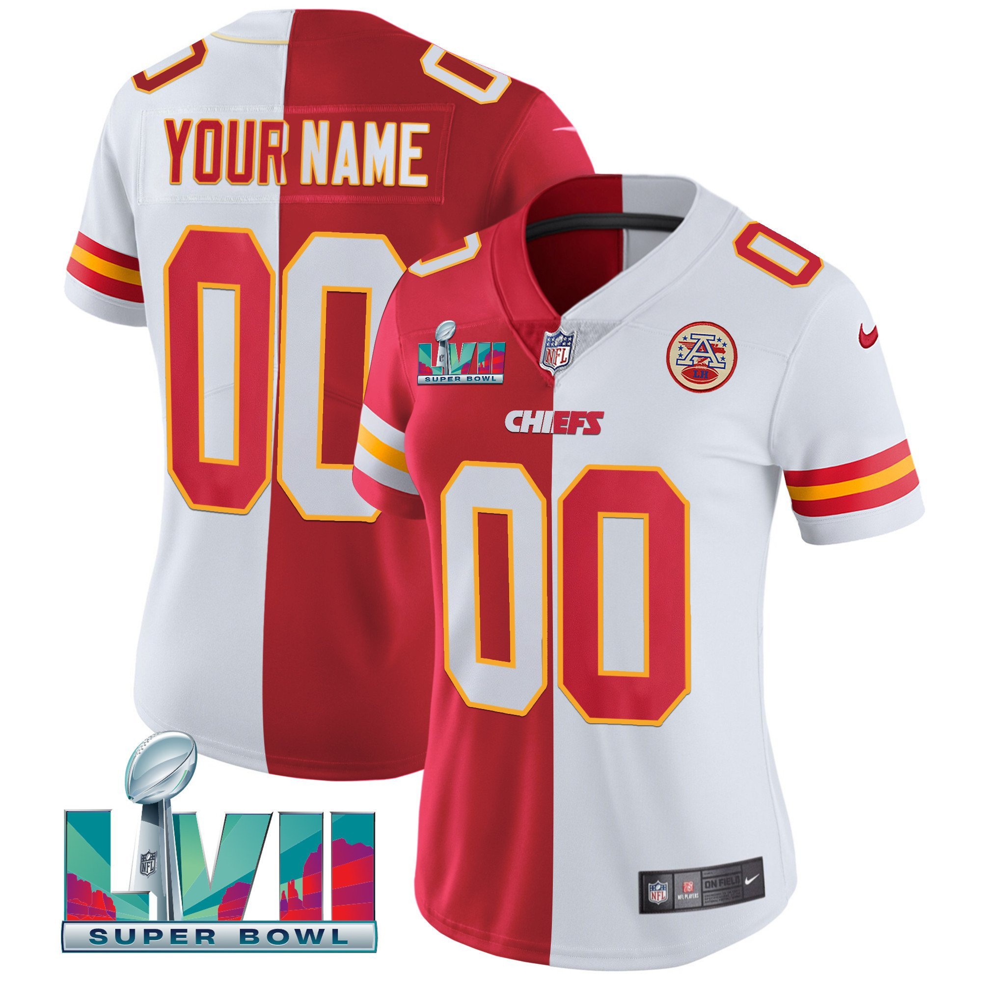 Kansas City Chiefs Super Bowl Custom Name & Number Split Jersey - All Stitched 