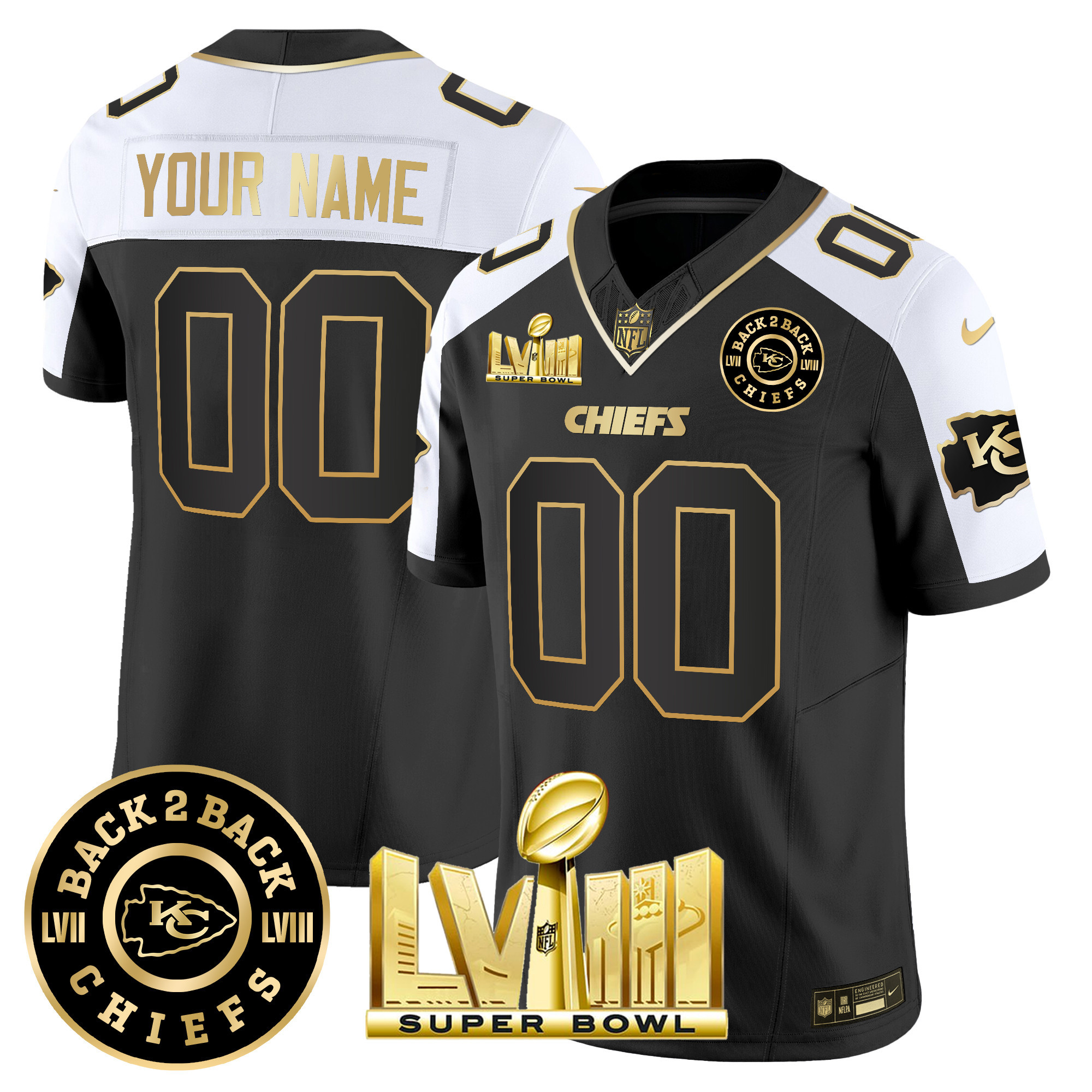 Kansas City Chiefs Super Bowl LVIII & Back 2 Back Patch Vapor Custom Alternate Jersey - All Stitched 
