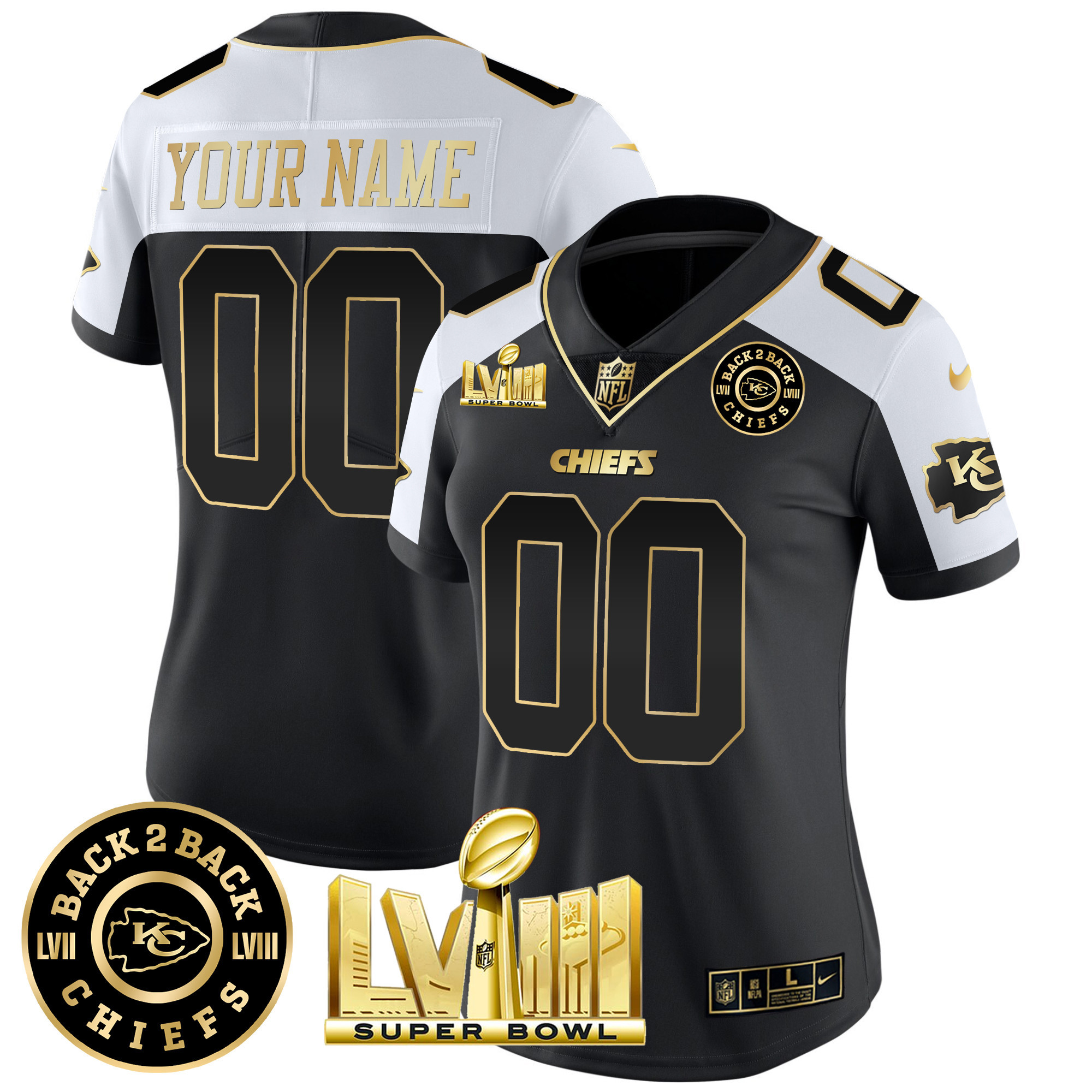 Kansas City Chiefs Super Bowl LVIII & Back 2 Back Patch Vapor Custom Alternate Jersey - All Stitched 