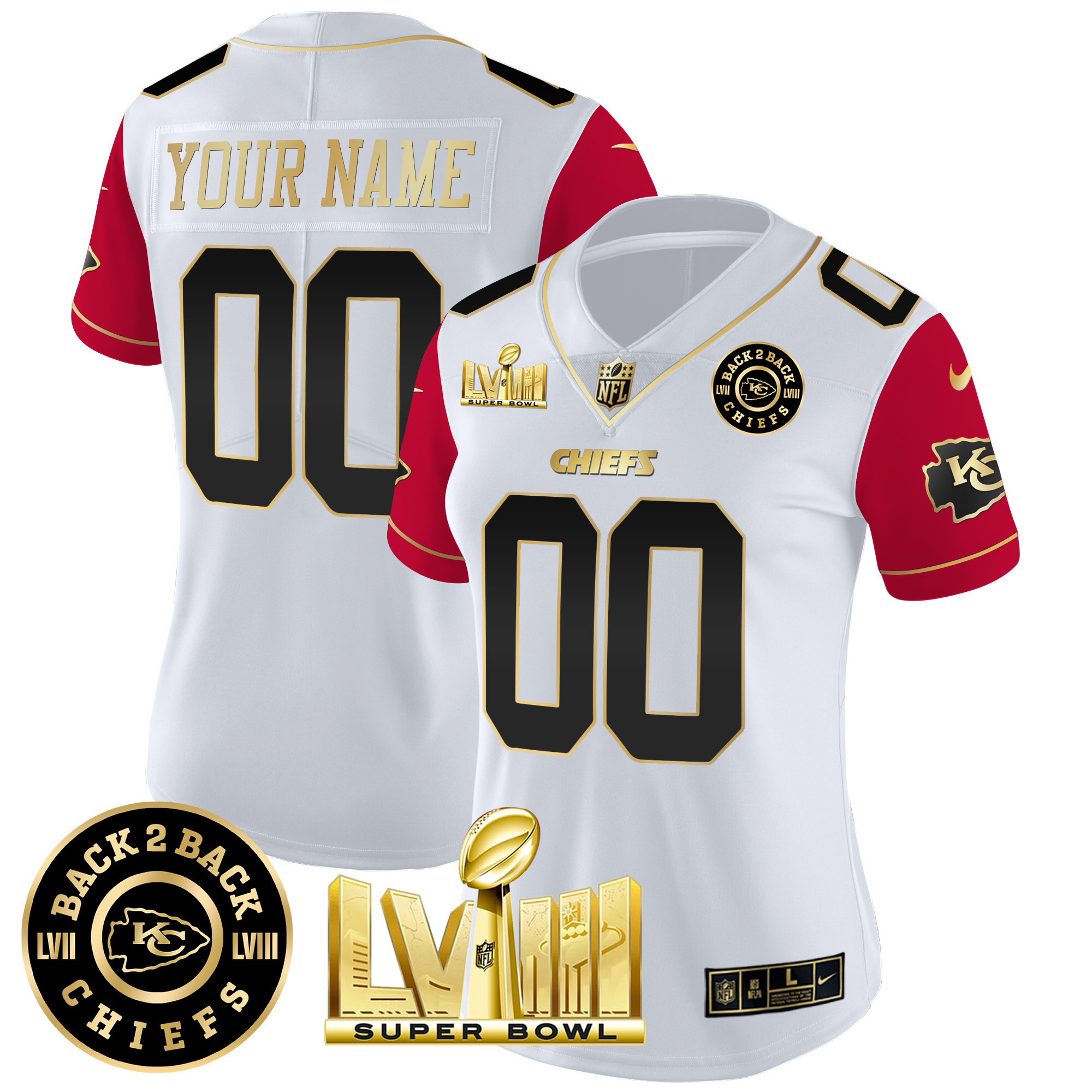 Kansas City Chiefs Super Bowl LVIII & Back 2 Back Patch Vapor Custom Color Sleeves Jersey - All Stitched 
