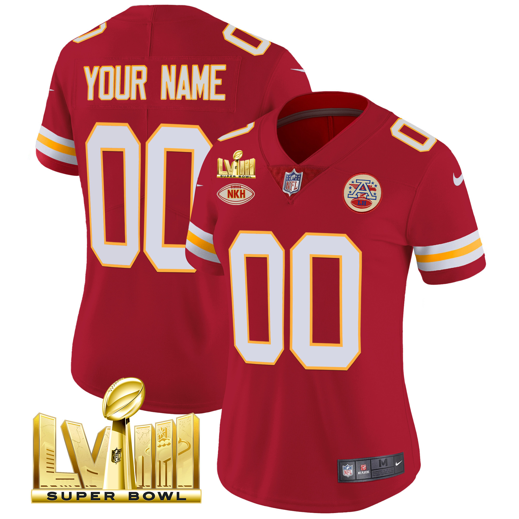 Kansas City Chiefs Super Bowl LVIII Gold Patch Vapor Custom Red Jersey - All Stitched 