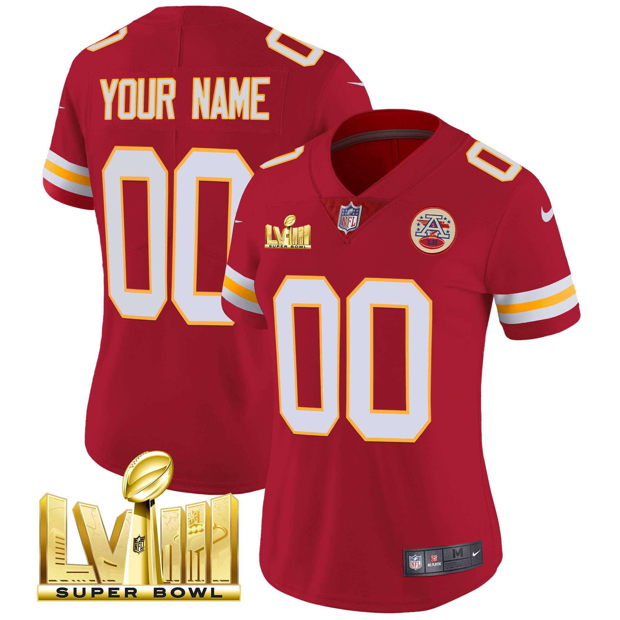 Kansas City Chiefs Super Bowl LVIII Gold Patch Vapor Custom Red Jersey - All Stitched 