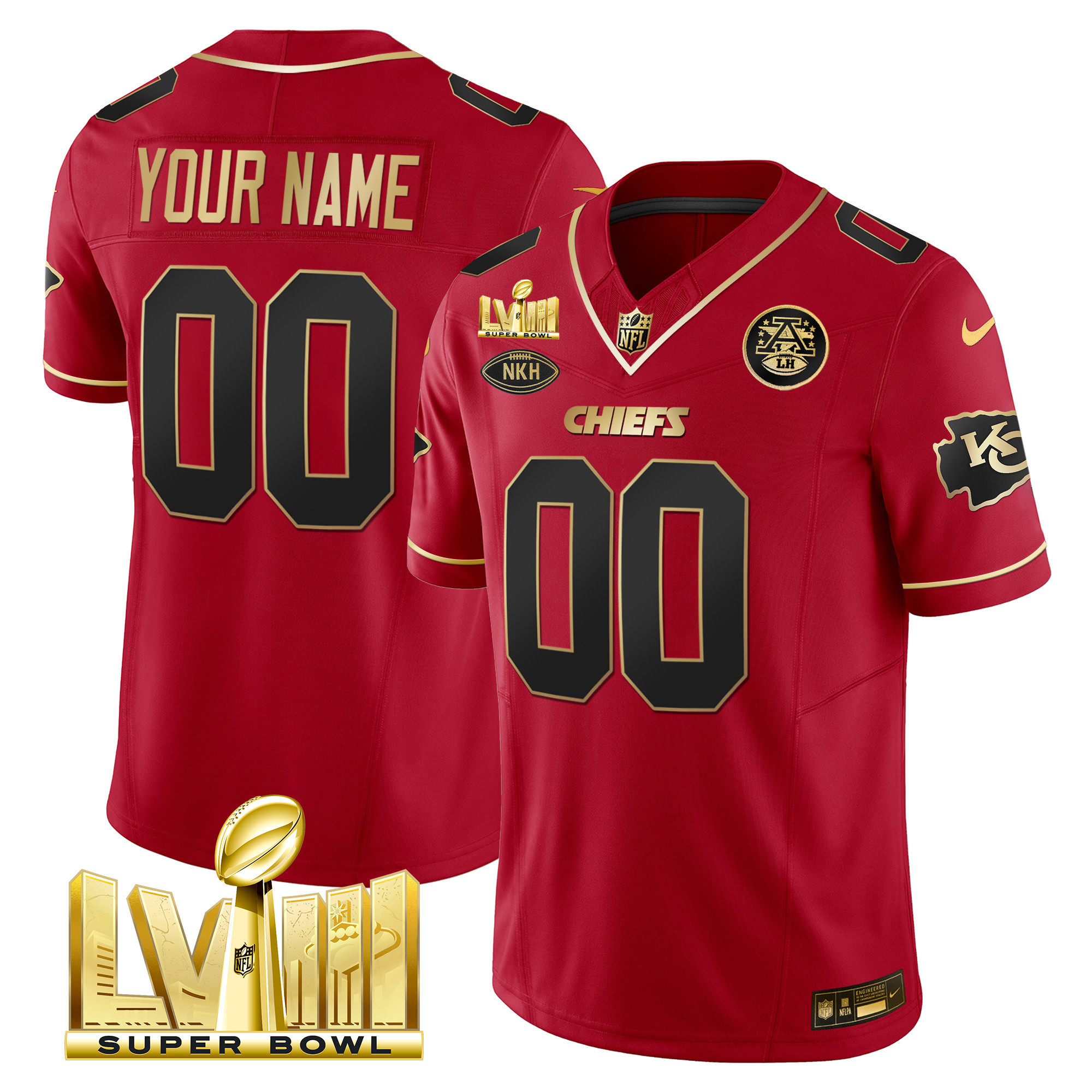 Kansas City Chiefs Super Bowl LVIII Gold Patch Vapor Custom Red Special Jersey - All Stitched 