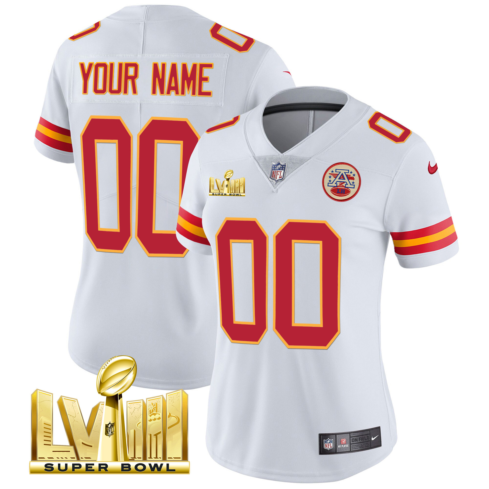 Kansas City Chiefs Super Bowl LVIII Gold Patch Vapor Custom White Jersey - All Stitched 