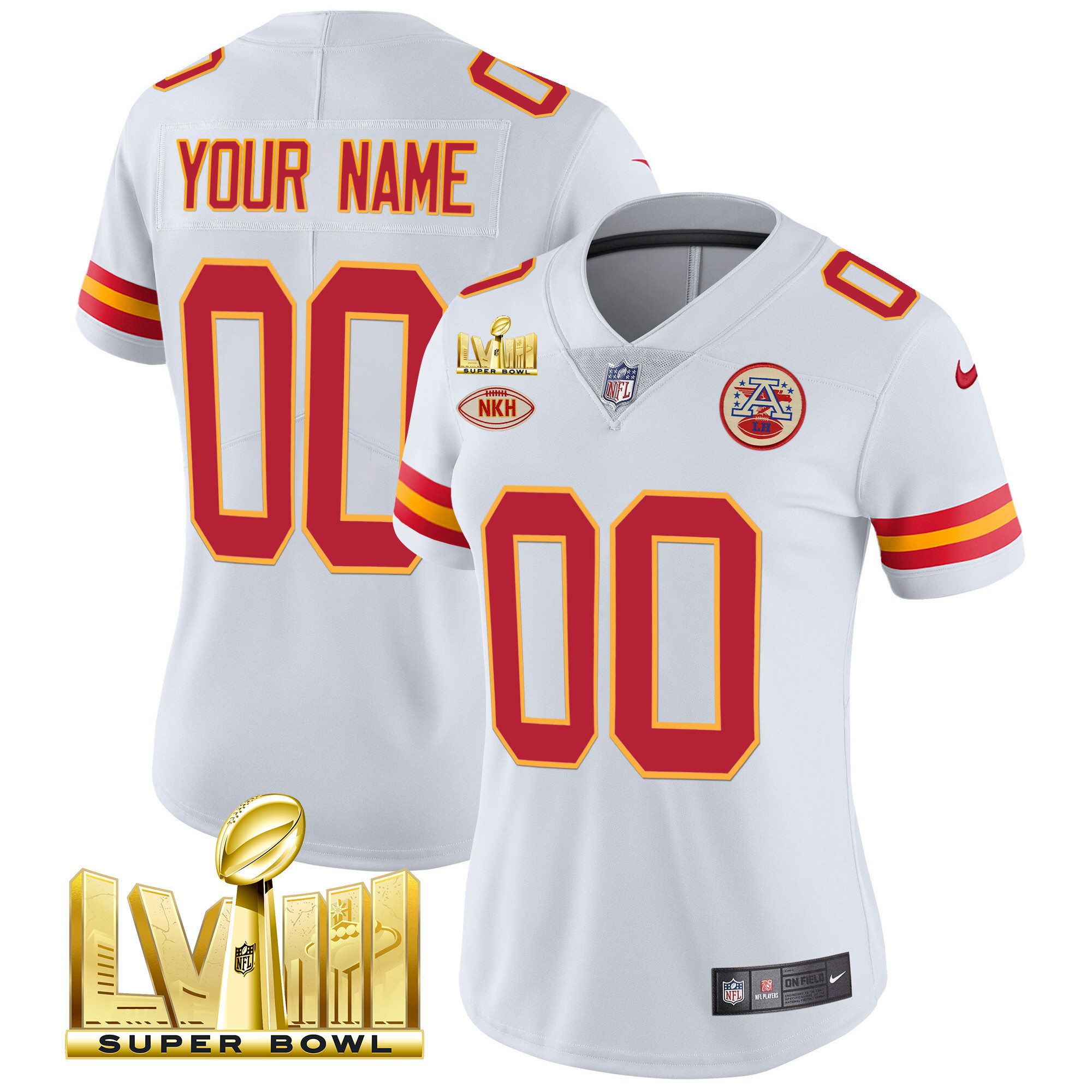 Kansas City Chiefs Super Bowl LVIII Gold Patch Vapor Custom White Jersey - All Stitched 