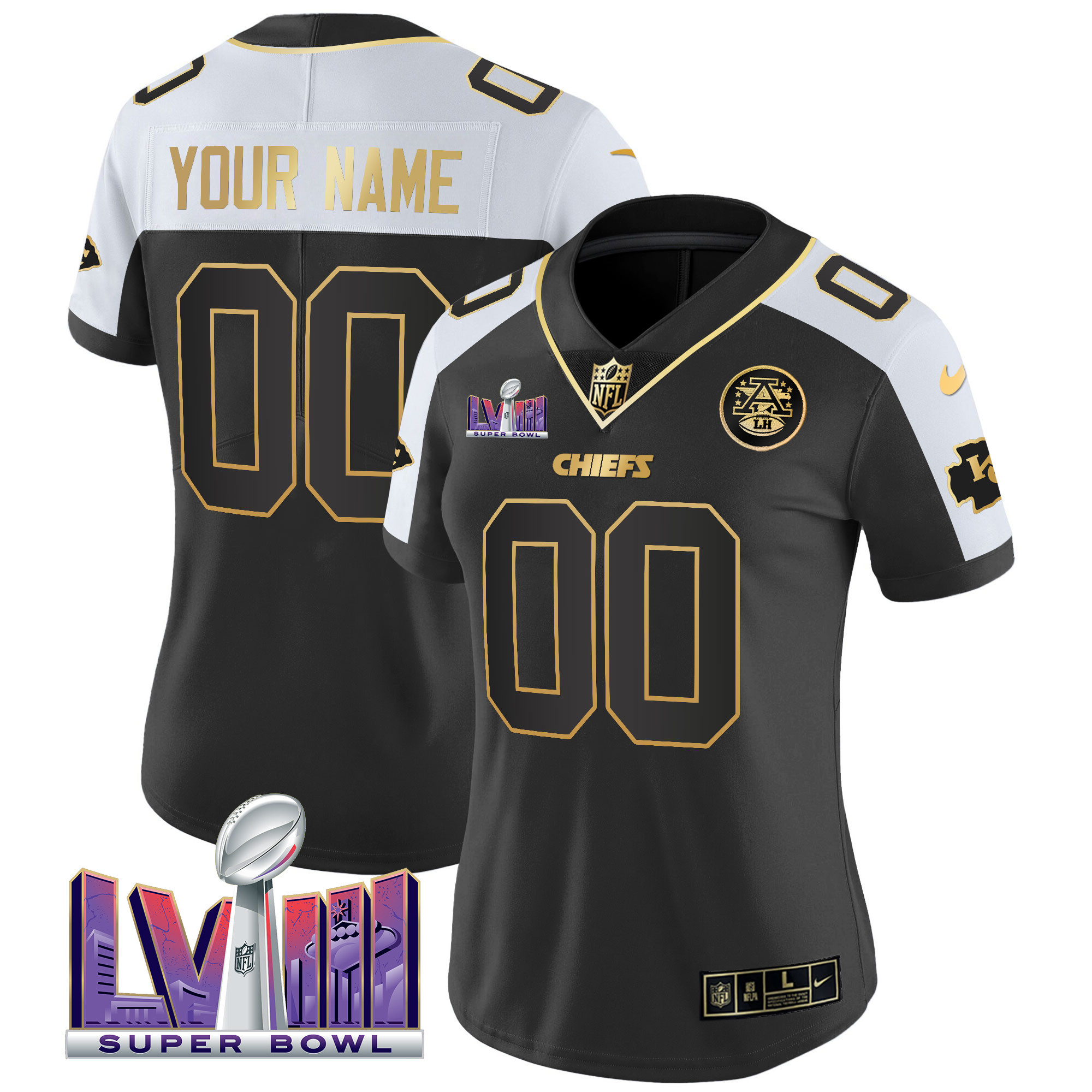 Kansas City Chiefs Super Bowl LVIII Patch Vapor Custom Alternate Jersey - All Stitched 