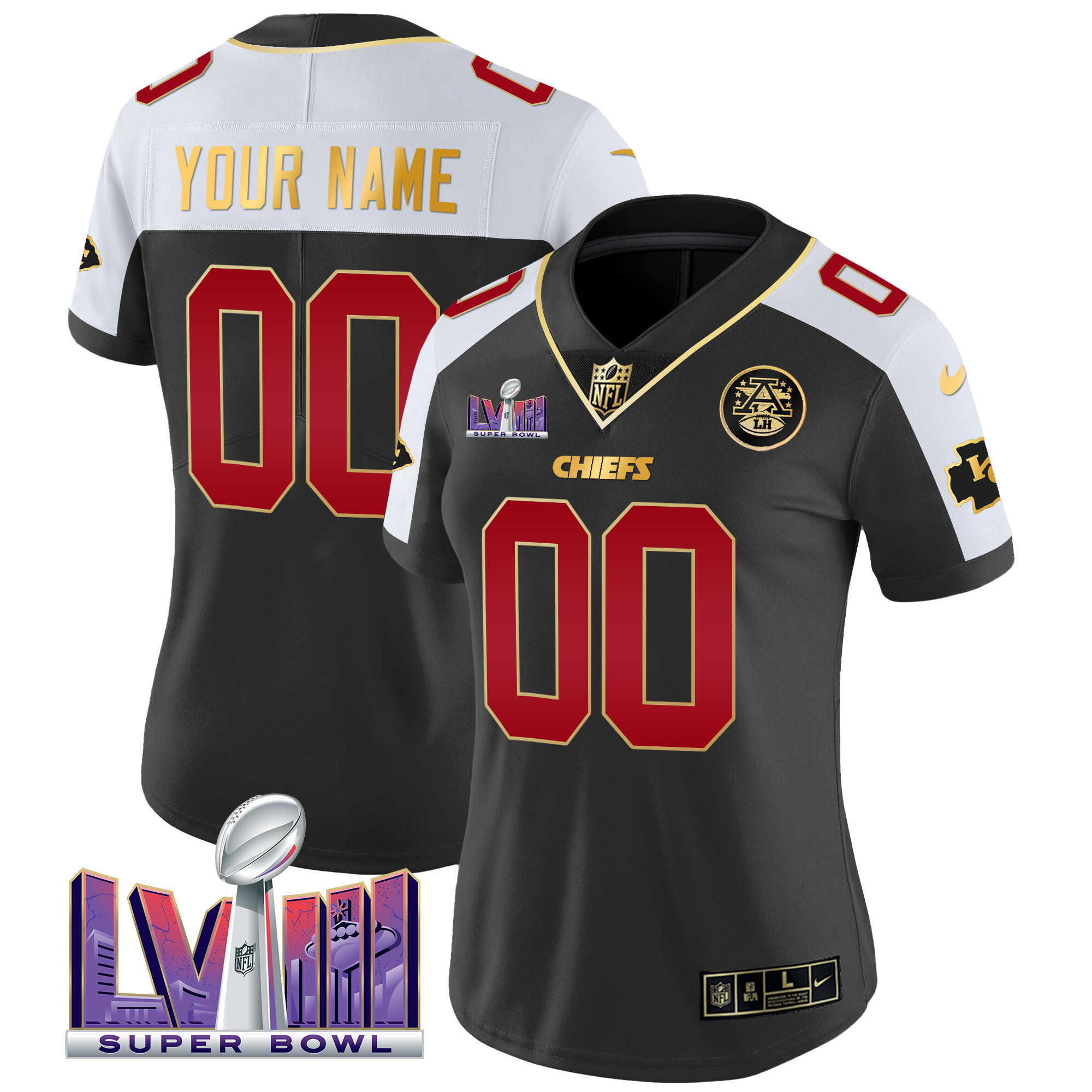 Kansas City Chiefs Super Bowl LVIII Patch Vapor Custom Black Alternate Jersey - All Stitched 