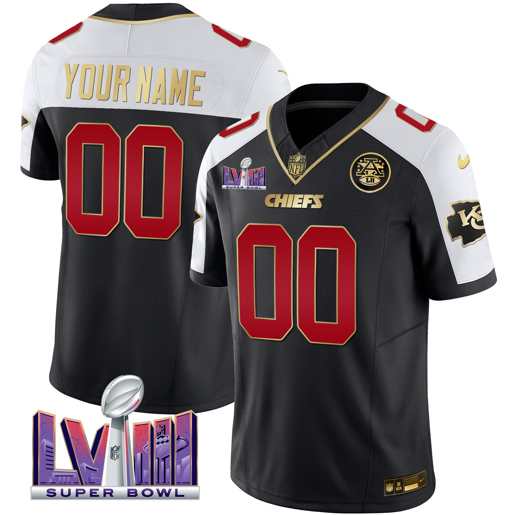 Kansas City Chiefs Super Bowl LVIII Patch Vapor Custom Black Alternate Jersey - All Stitched 