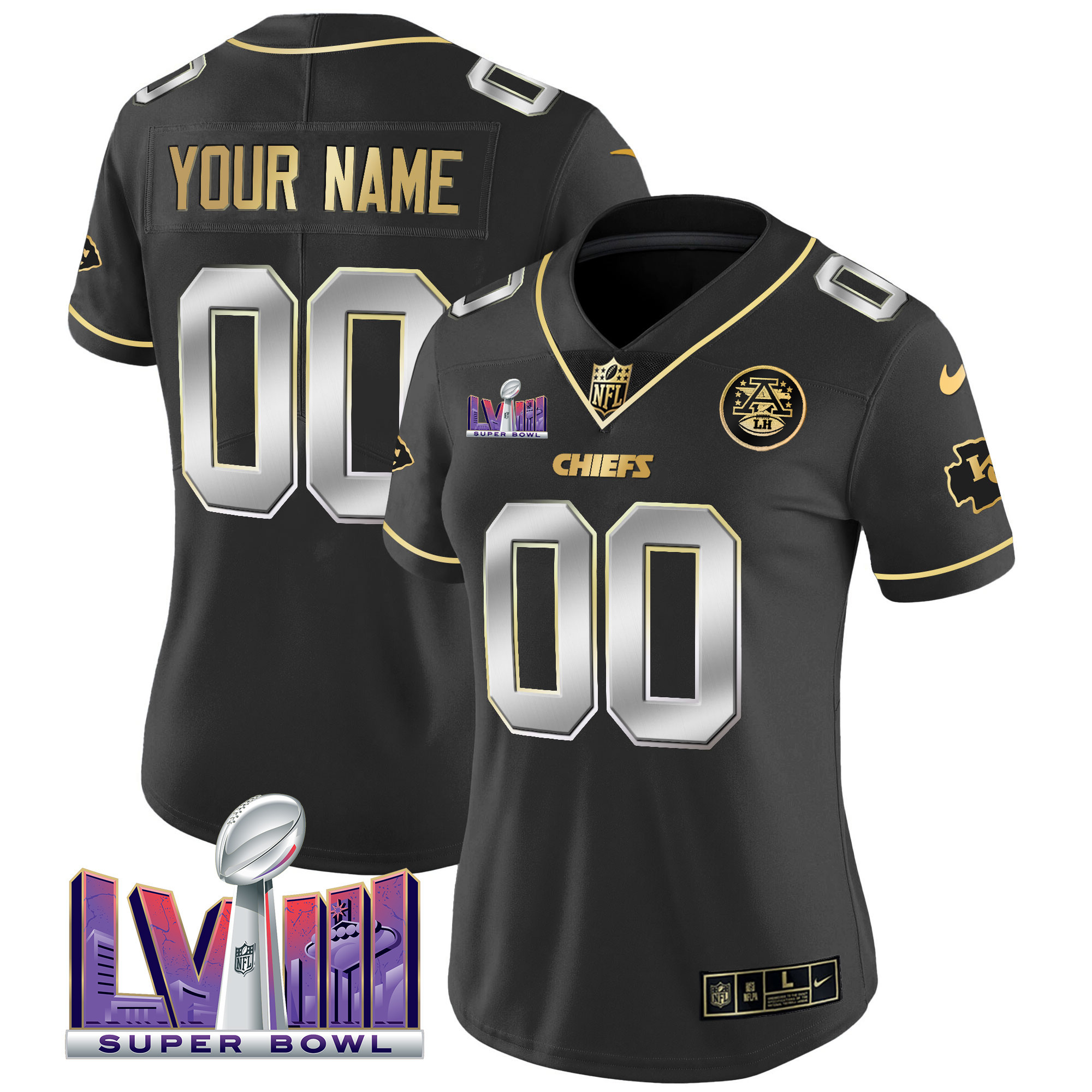 Kansas City Chiefs Super Bowl LVIII Patch Vapor Custom Black Limited Jersey - All Stitched 