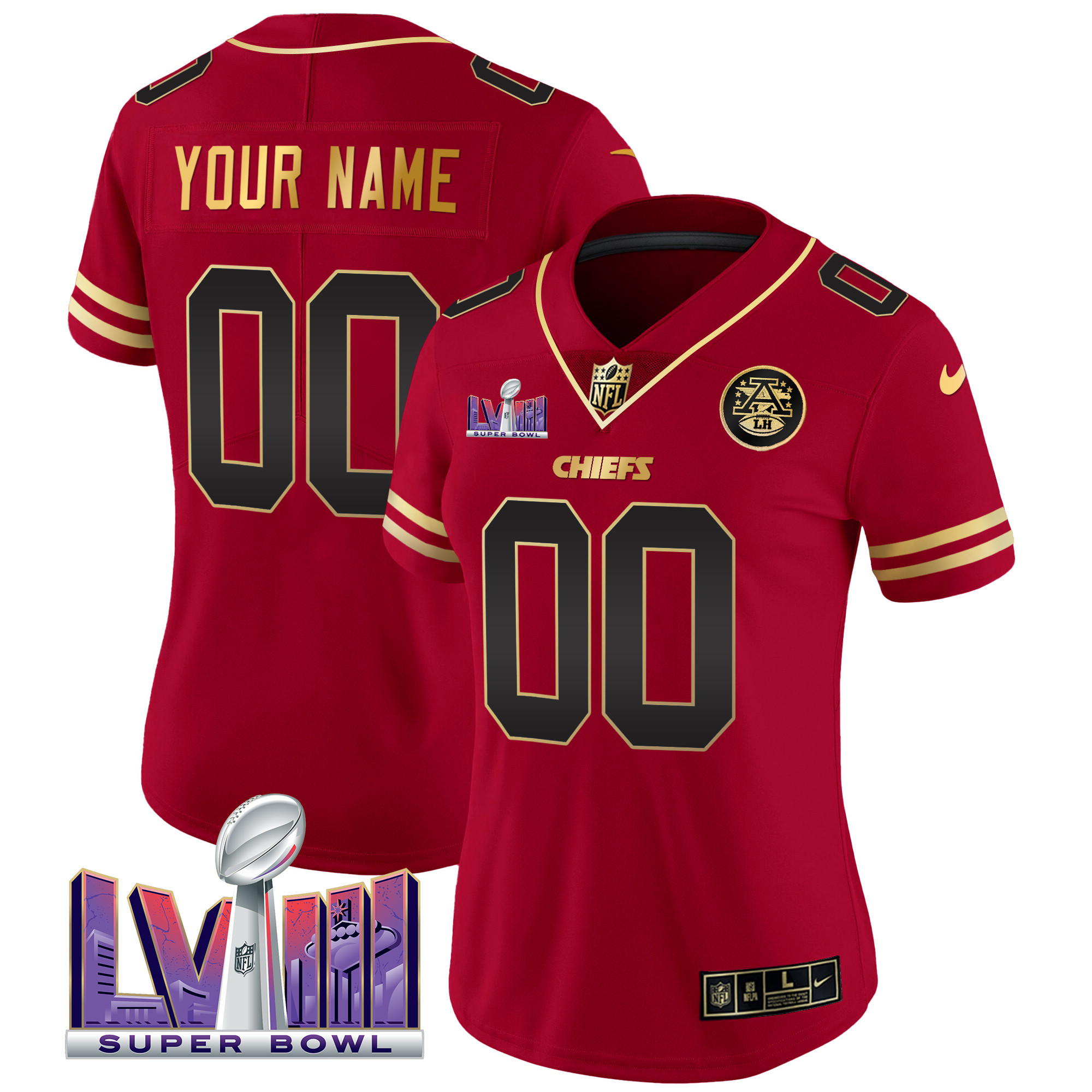 Kansas City Chiefs Super Bowl LVIII Patch Vapor Custom Black Red Jersey - All Stitched 