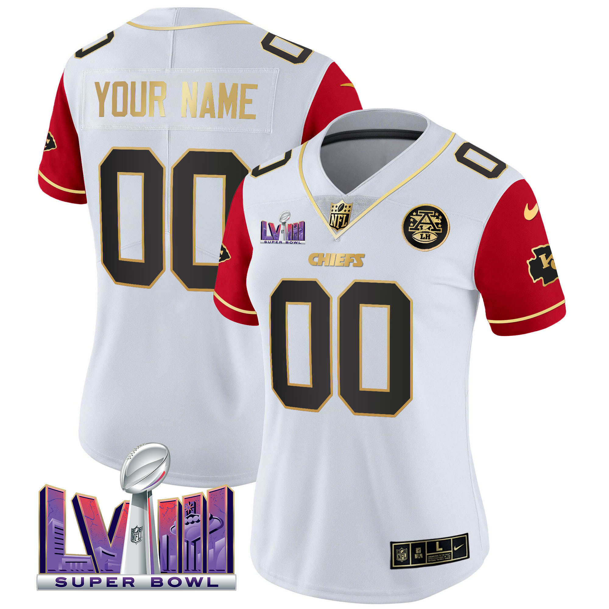 Kansas City Chiefs Super Bowl LVIII Patch Vapor Custom Color Sleeves Jersey - All Stitched 
