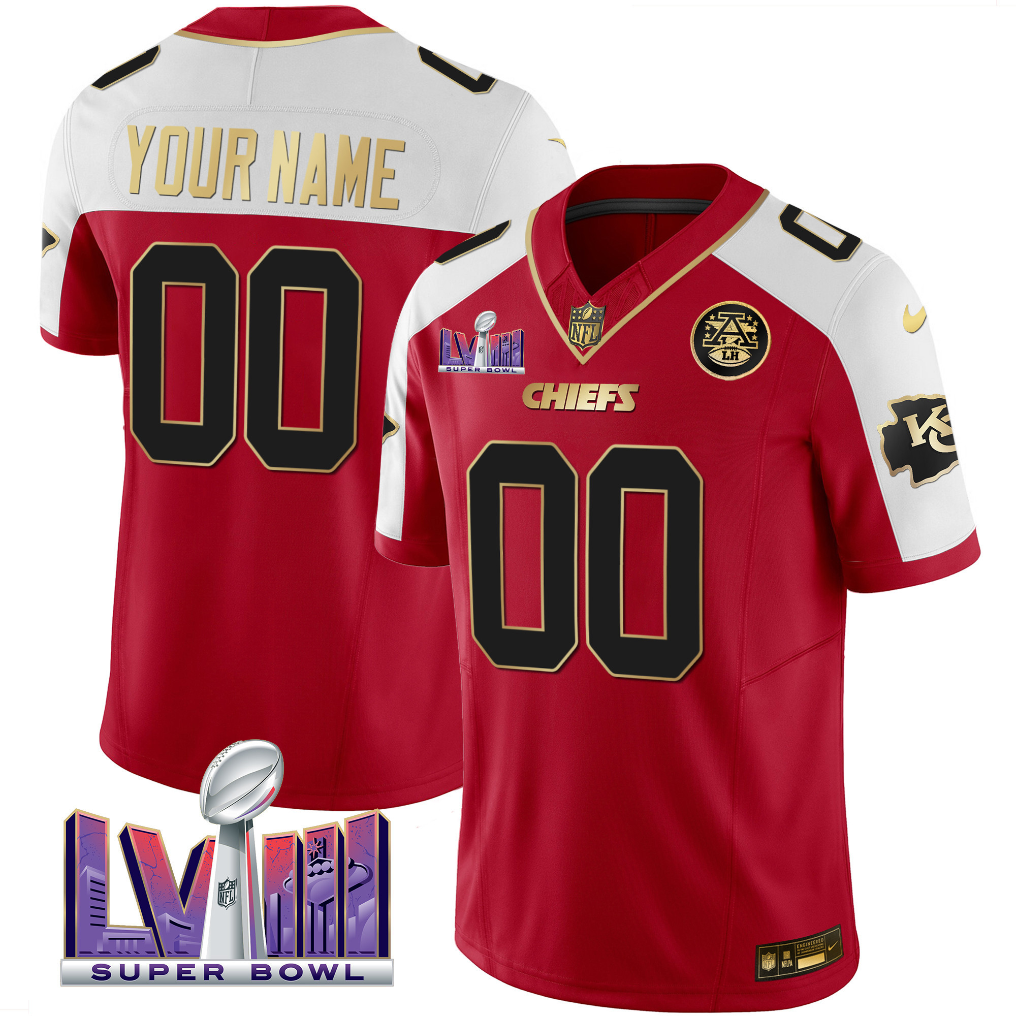 Kansas City Chiefs Super Bowl LVIII Patch Vapor Custom Red Alternate Jersey - All Stitched 