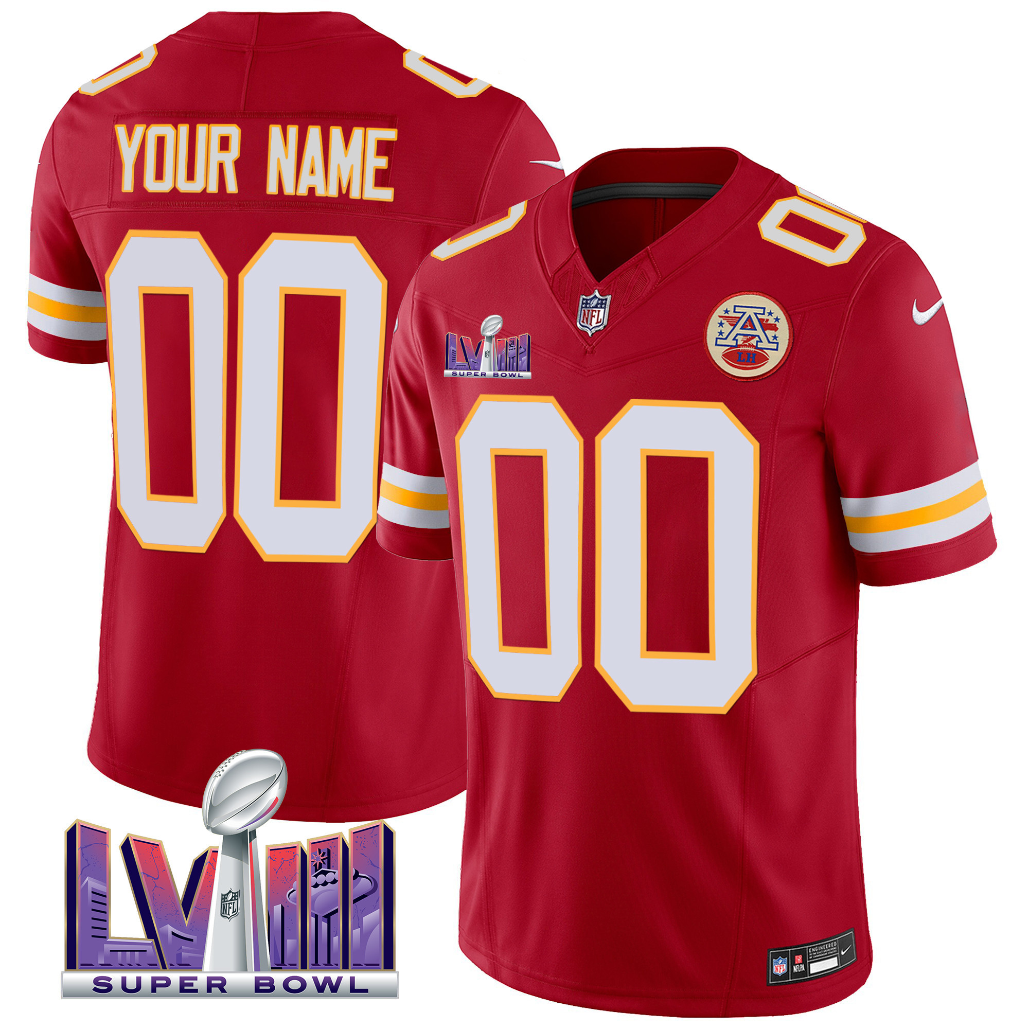 Kansas City Chiefs Super Bowl LVIII Patch Vapor Custom Red Jersey - All Stitched 