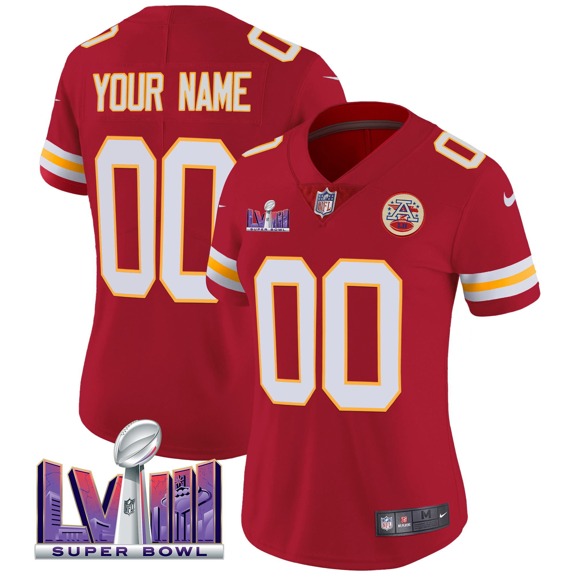 Kansas City Chiefs Super Bowl LVIII Patch Vapor Custom Red Jersey - All Stitched 