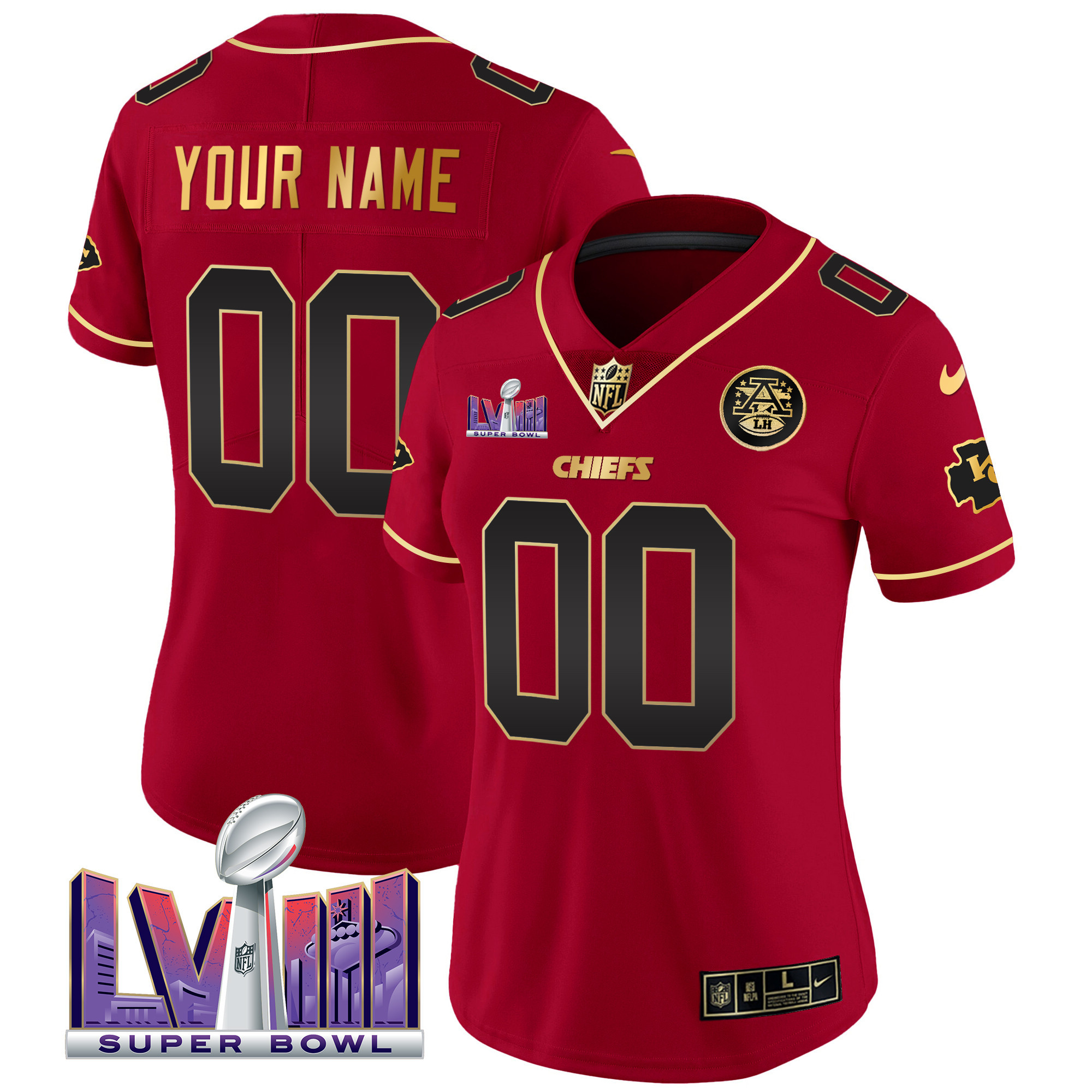 Kansas City Chiefs Super Bowl LVIII Patch Vapor Custom Red Special Jersey - All Stitched 