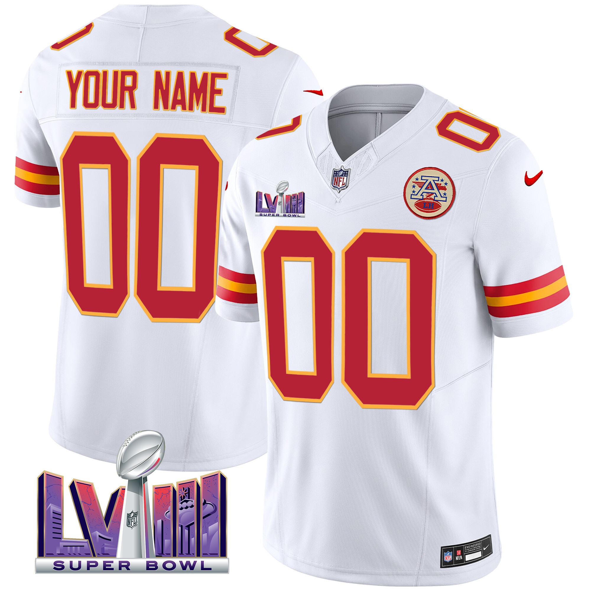 Kansas City Chiefs Super Bowl LVIII Patch Vapor Custom White Jersey - All Stitched 
