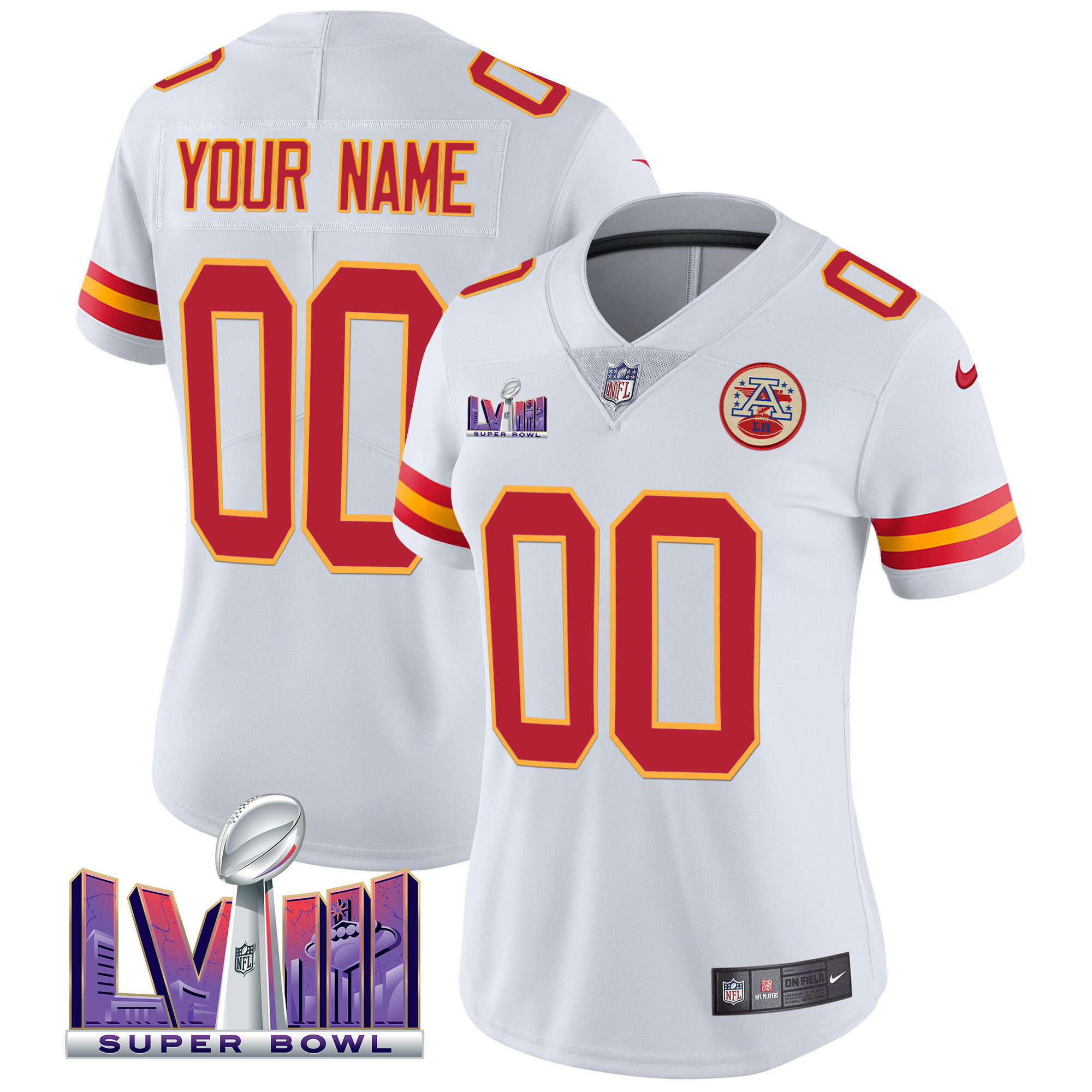 Kansas City Chiefs Super Bowl LVIII Patch Vapor Custom White Jersey - All Stitched 