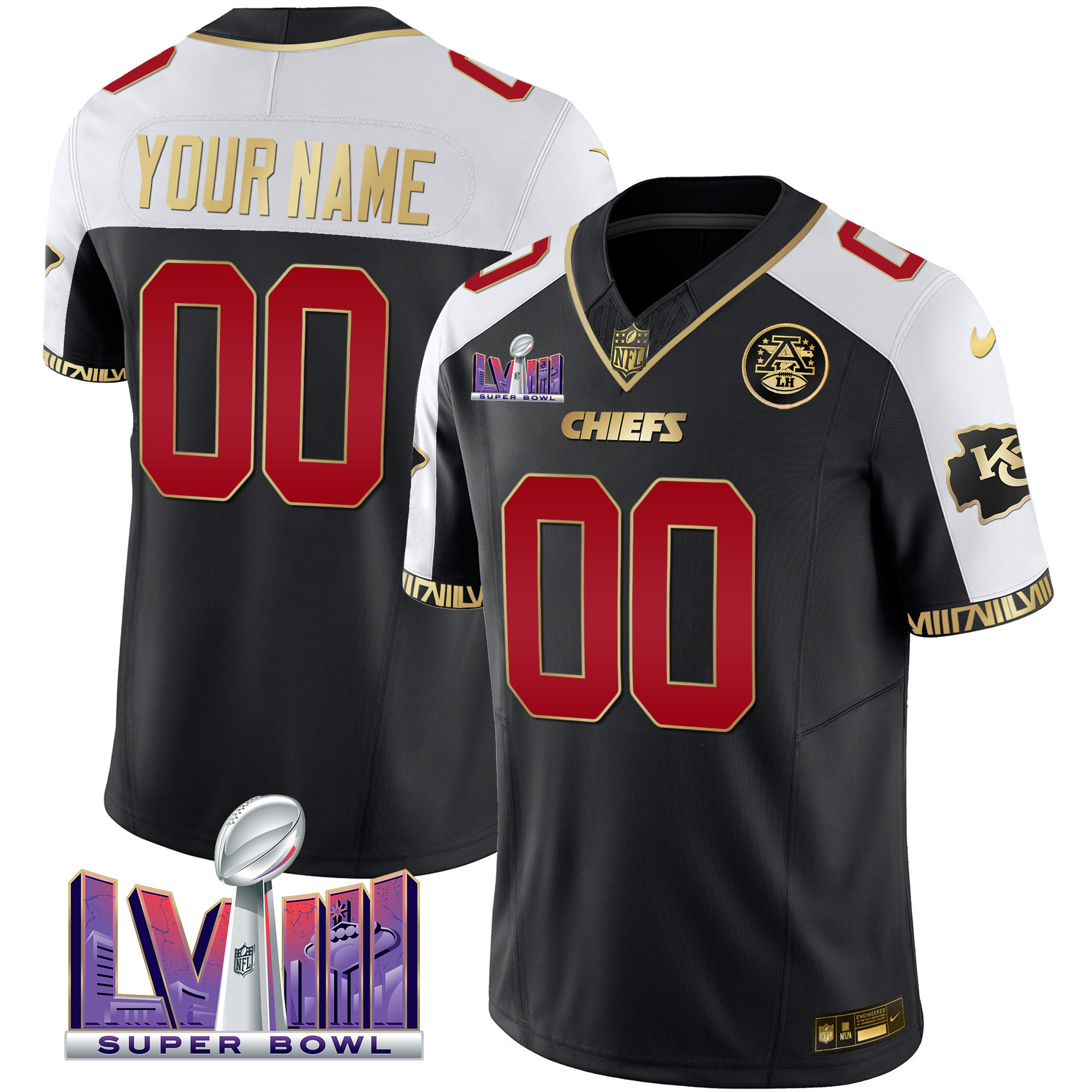Kansas City Chiefs Super Bowl LVIII Pattern Vapor Custom Black Alternate Jersey - All Stitched 