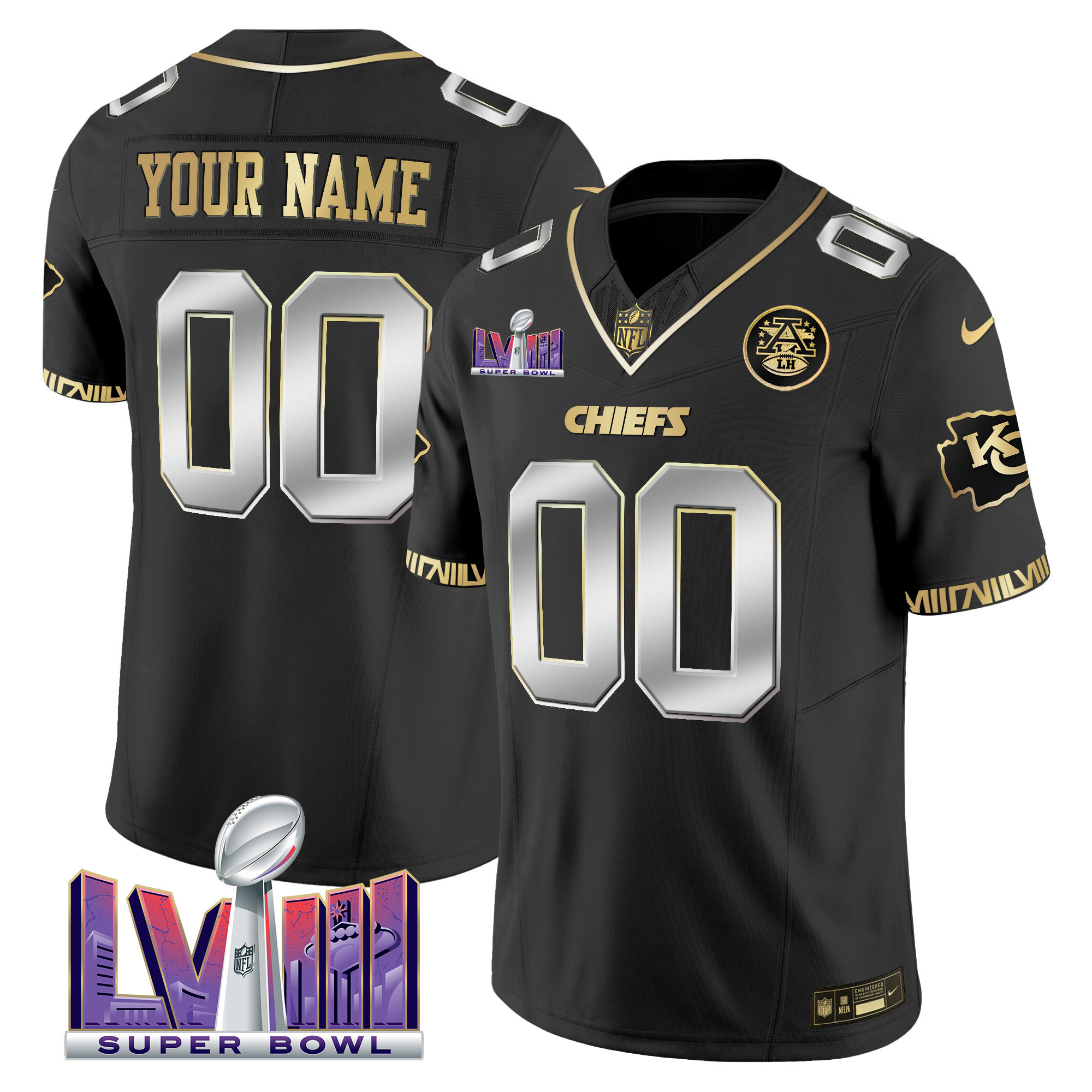 Kansas City Chiefs Super Bowl LVIII Pattern Vapor Custom Black Limited Jersey - All Stitched 