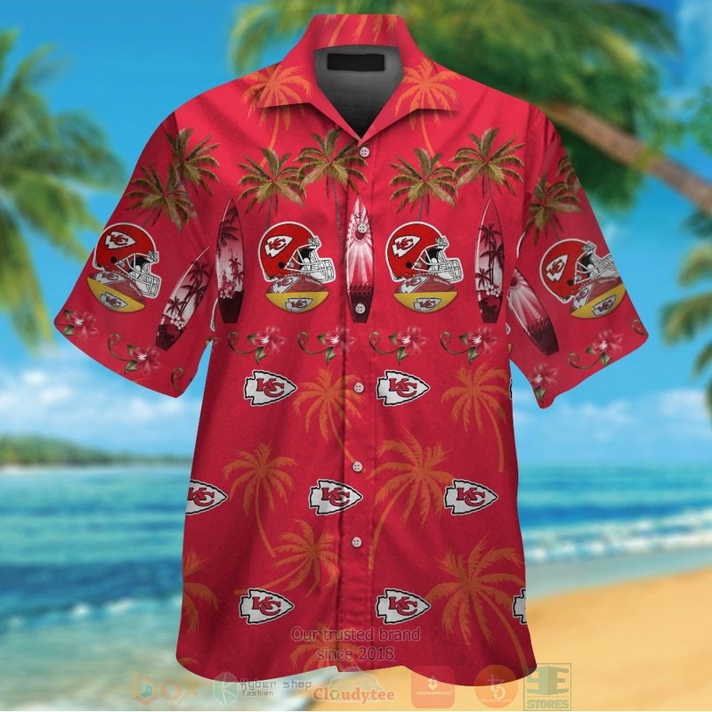 Kansas City Chiefs surfboard palm tree Hawaiian Shirt
