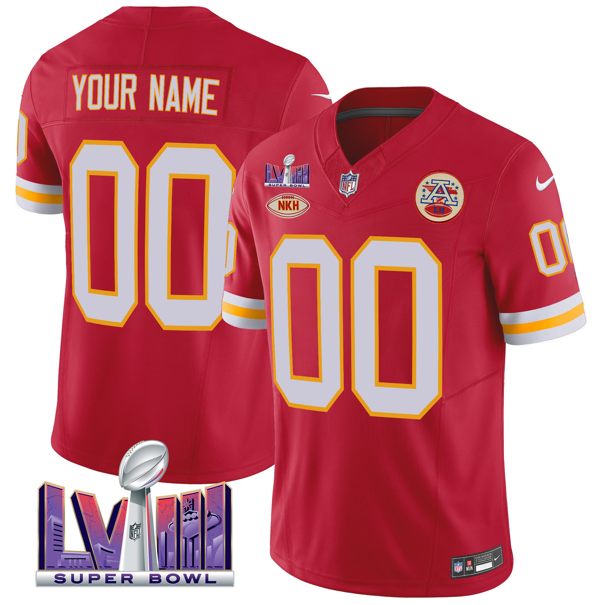 Kansas City Chiefs Throwback Super Bowl LVIII Vapor Custom Red Jersey - All Stitched 