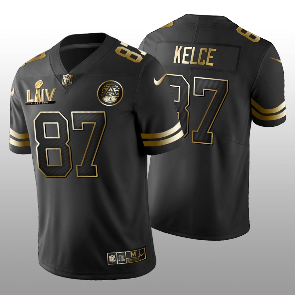 Kansas City Chiefs Travis Kelce Black Golden Edition Jersey Super Bowl LIV - Men's