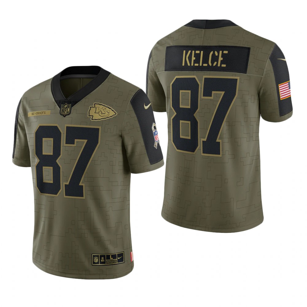 Kansas City Chiefs Travis Kelce Olive Limited Jersey 2021 Salute To Service - Men's