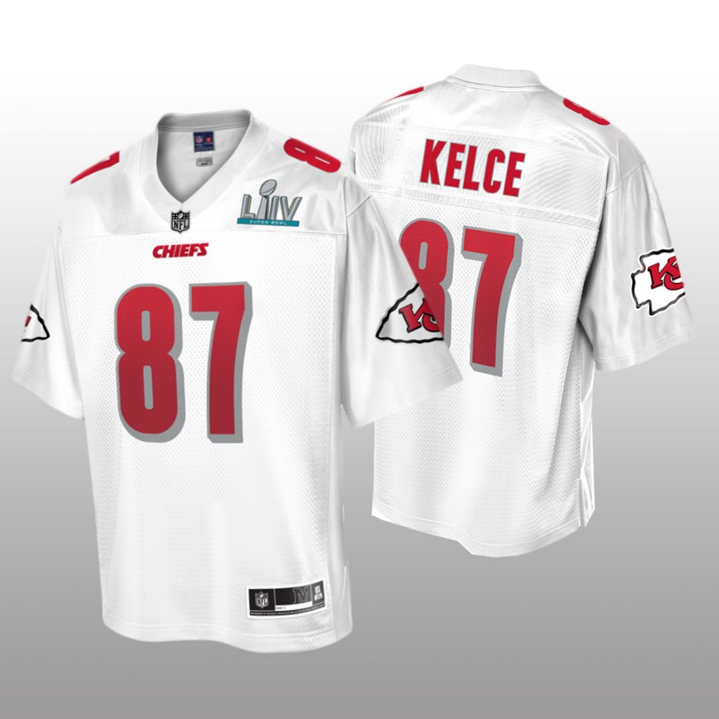 Kansas City Chiefs Travis Kelce White Jersey Super Bowl LIV Champions - Men's
