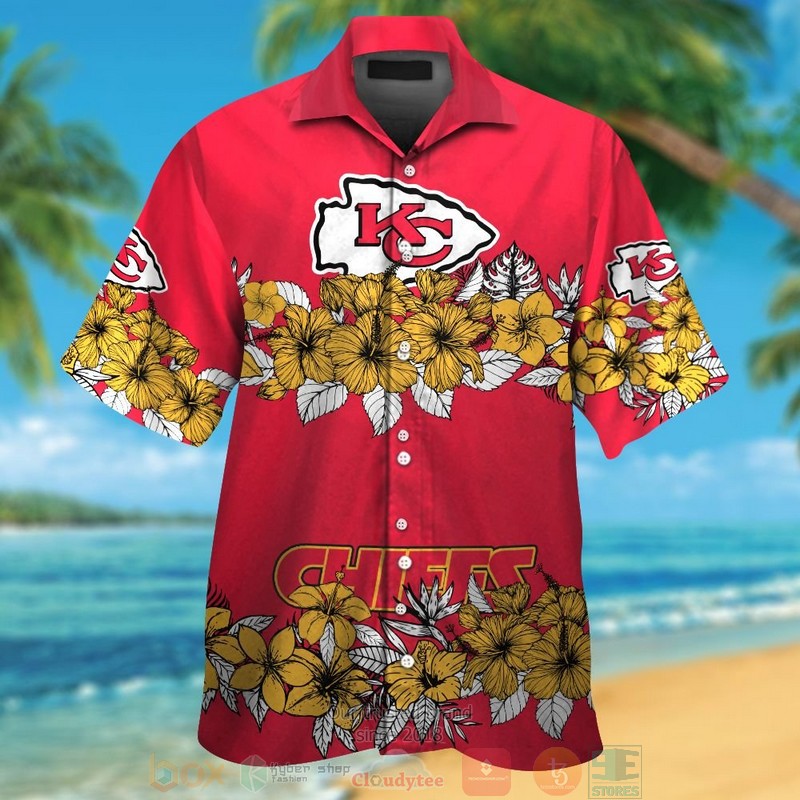 Kansas City Chiefs yellow tropical plants red Hawaiian Shirt