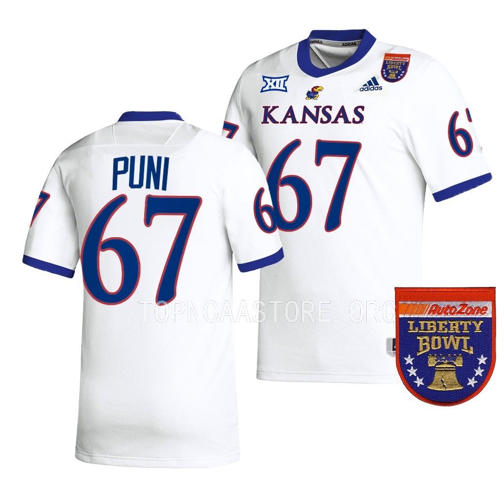 Kansas Jayhawks 2022 Liberty Bowl Dominick Puni #67 White Men's College Jersey