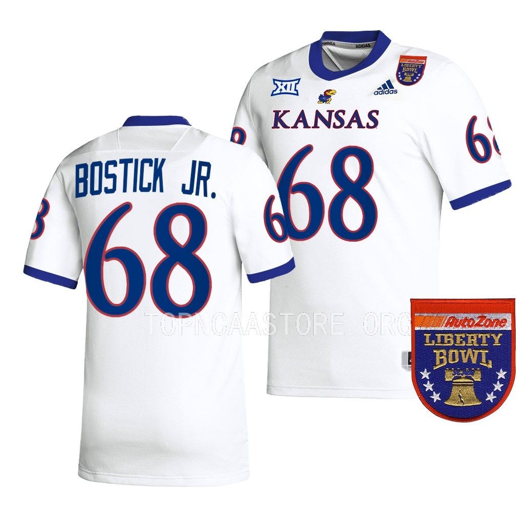 Kansas Jayhawks 2022 Liberty Bowl Earl Bostick Jr. #68 White Men's College Jersey