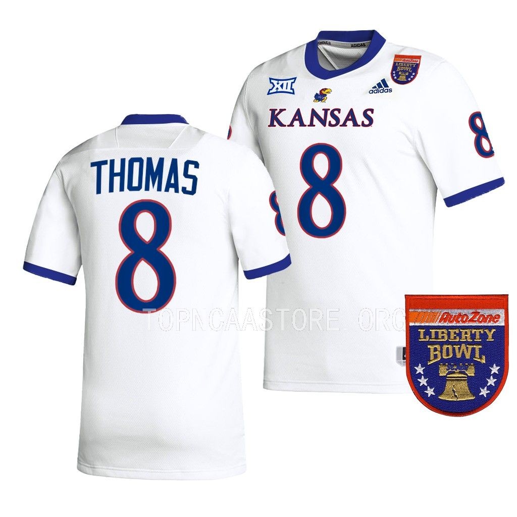 Kansas Jayhawks 2022 Liberty Bowl Ky Thomas #8 White Men's College Jersey
