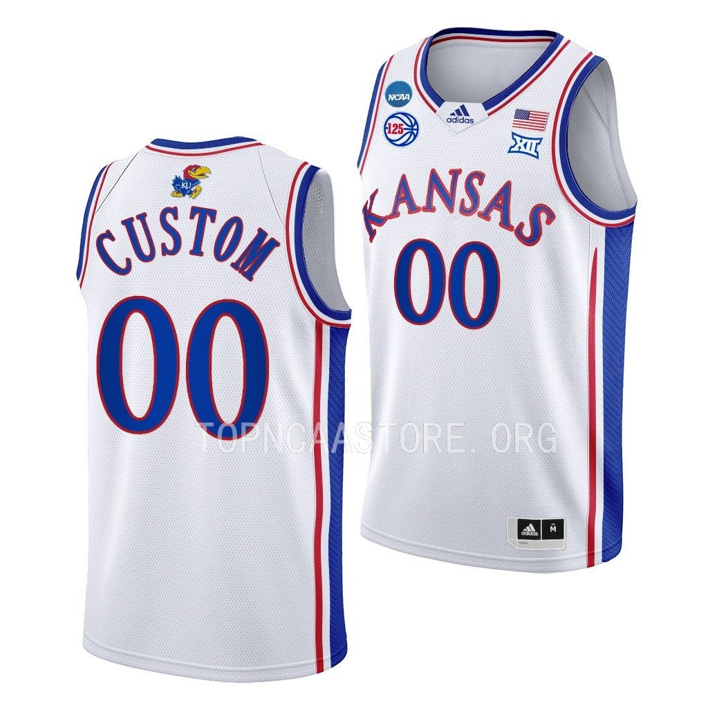 Kansas Jayhawks 2023 NCAA March Madness Custom 00 White Mens Jersey Men
