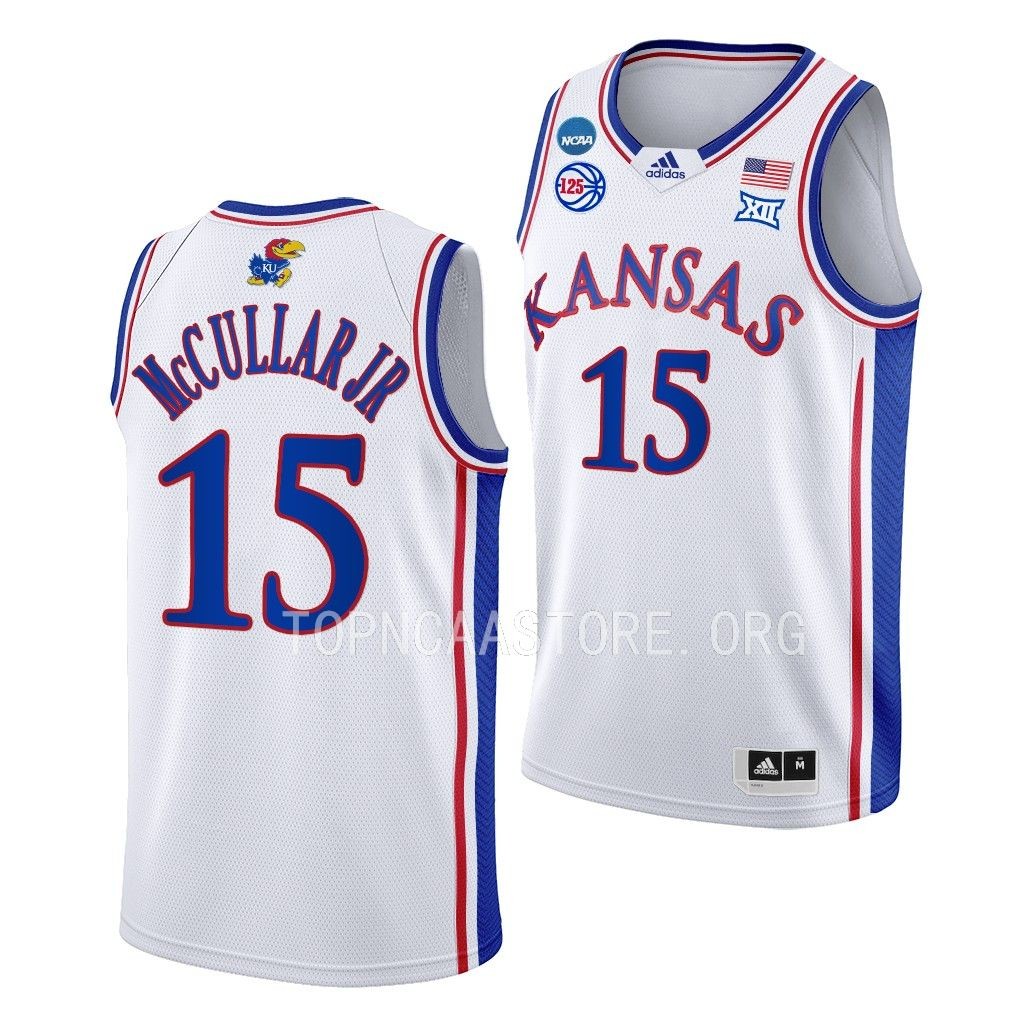 Kansas Jayhawks 2023 NCAA March Madness Kevin McCullar 15 White Mens Jersey Men