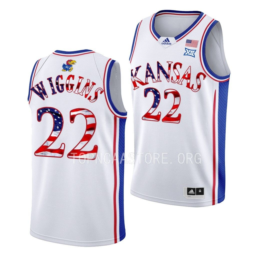 Kansas Jayhawks 2023 Stars and Stripes Andrew Wiggins #22 White Jersey